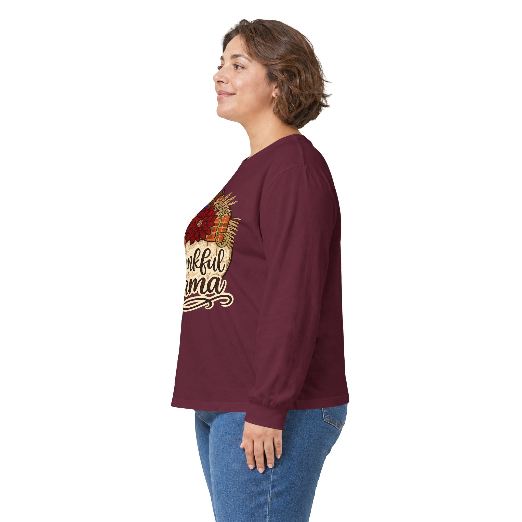 Thankful Mama Long Sleeve Tee — Thanksgiving Floral Cornucopia Shirt