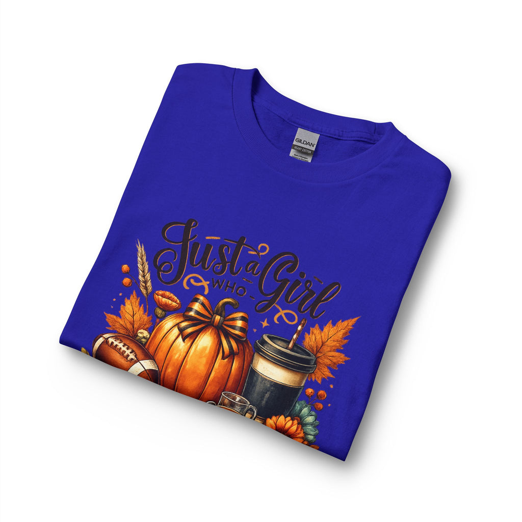 Fall Graphic Long Sleeve Tee — “Just a Girl Who Loves Fall” Pumpkin & Coffee Design