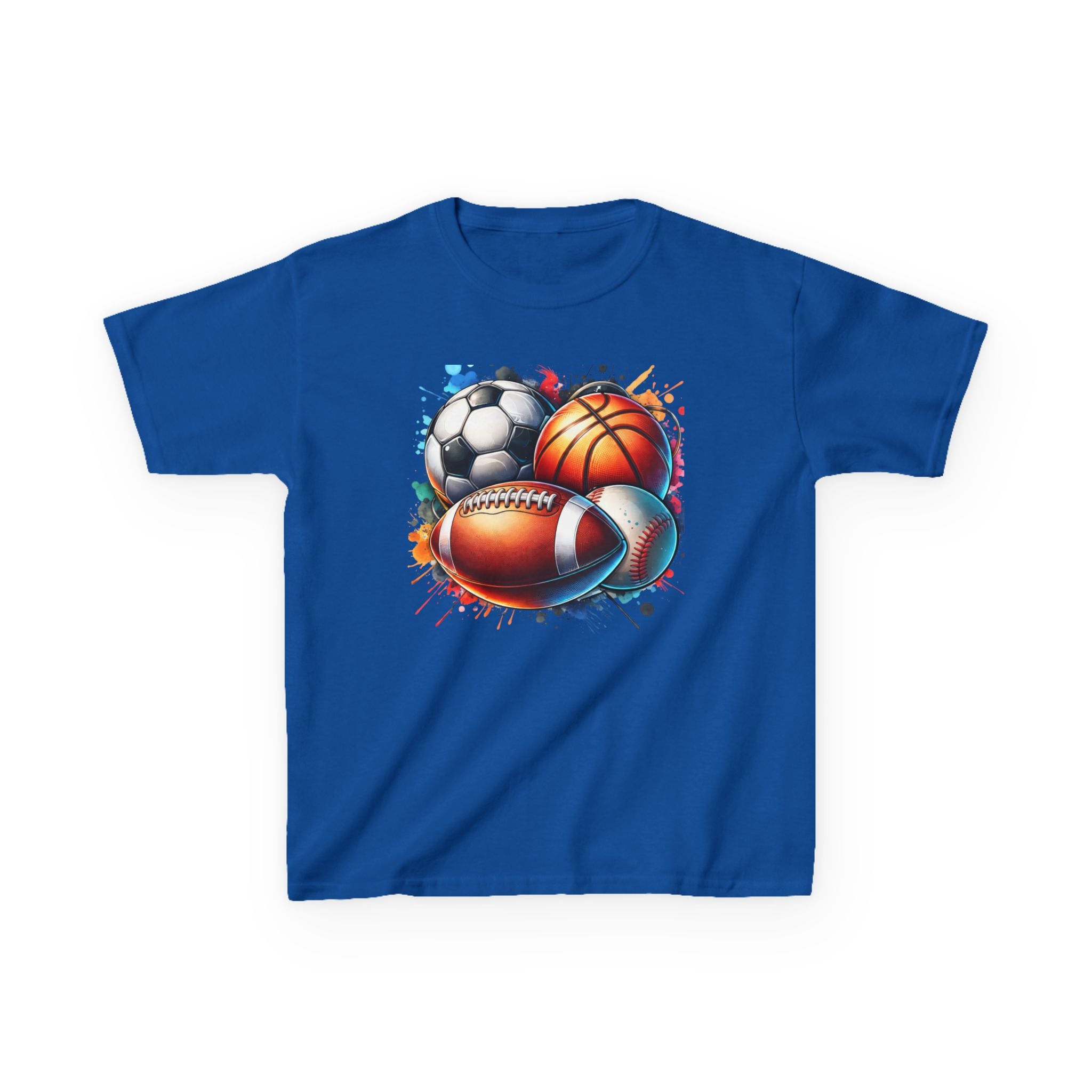 Kids Multi-Sport Splash T-Shirt — Soccer, Basketball & Football Graphic