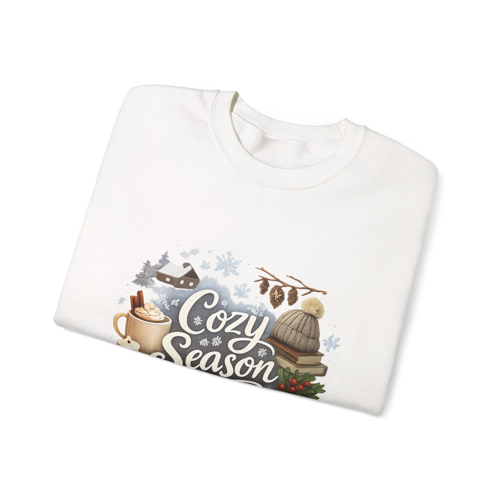 Cozy Season Sweatshirt — Winter Cabin Hot Cocoa & Knit Hat Crewneck