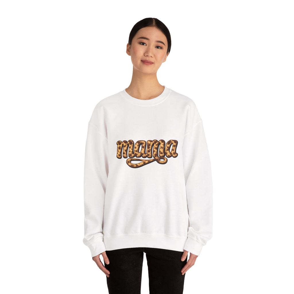 Mama Leopard Script Sweatshirt — Bold Animal Print Mom Crewneck