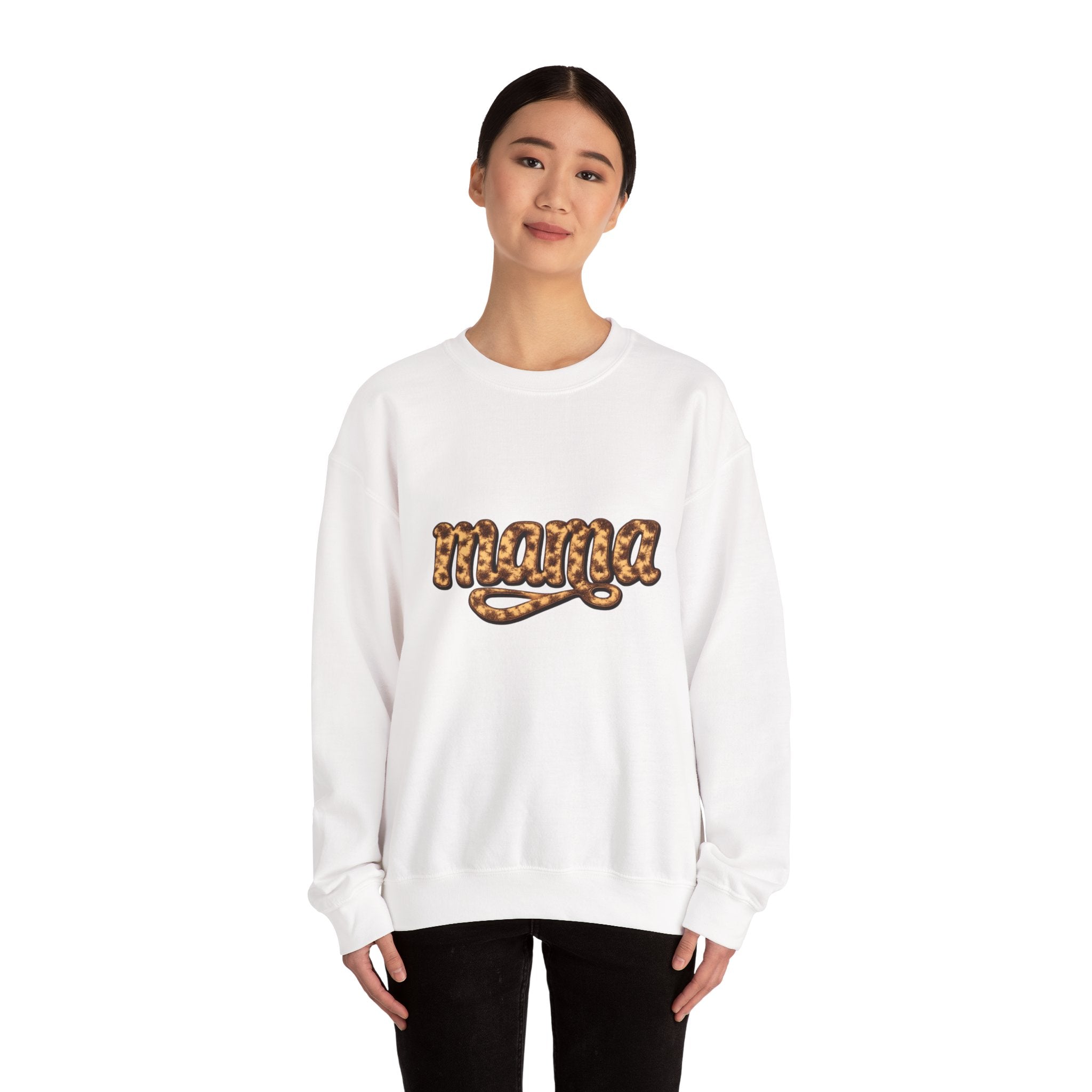 Mama Leopard Script Sweatshirt — Bold Animal Print Mom Crewneck
