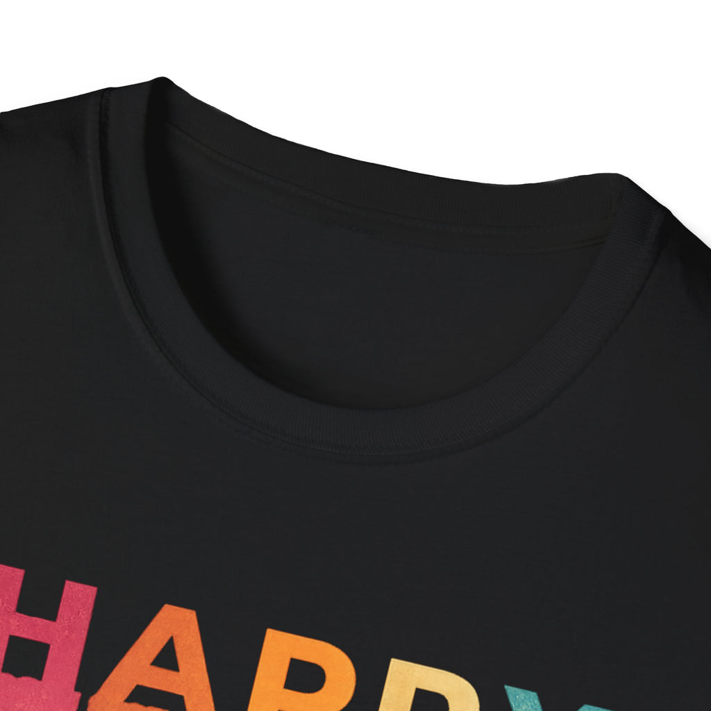 Happy Father's Day T-Shirt — Silhouette Dad with Kids Retro Stripes