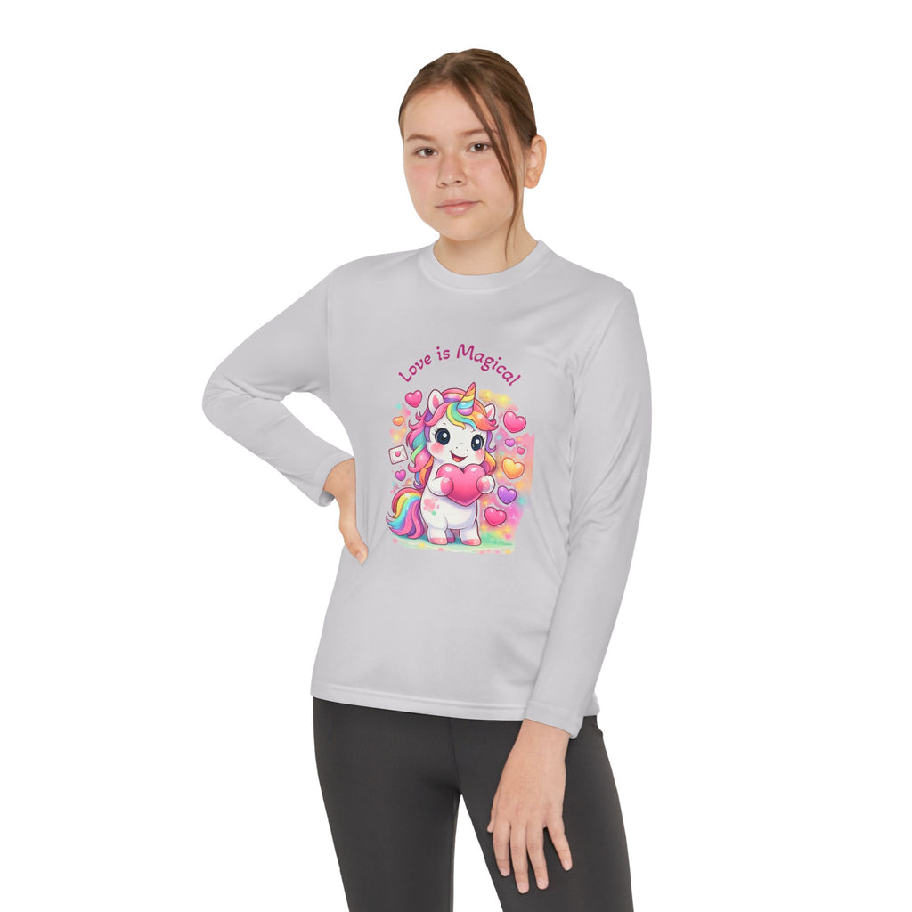 Youth Long Sleeve Tee — "Love Is Magical" Cute Rainbow Unicorn Shirt