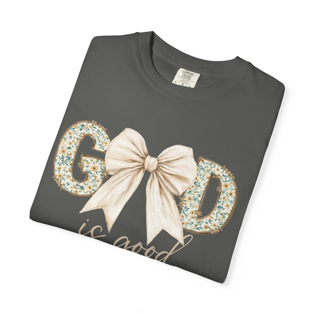 T-Shirt — "God Is Good" Floral Bow Christian Tee