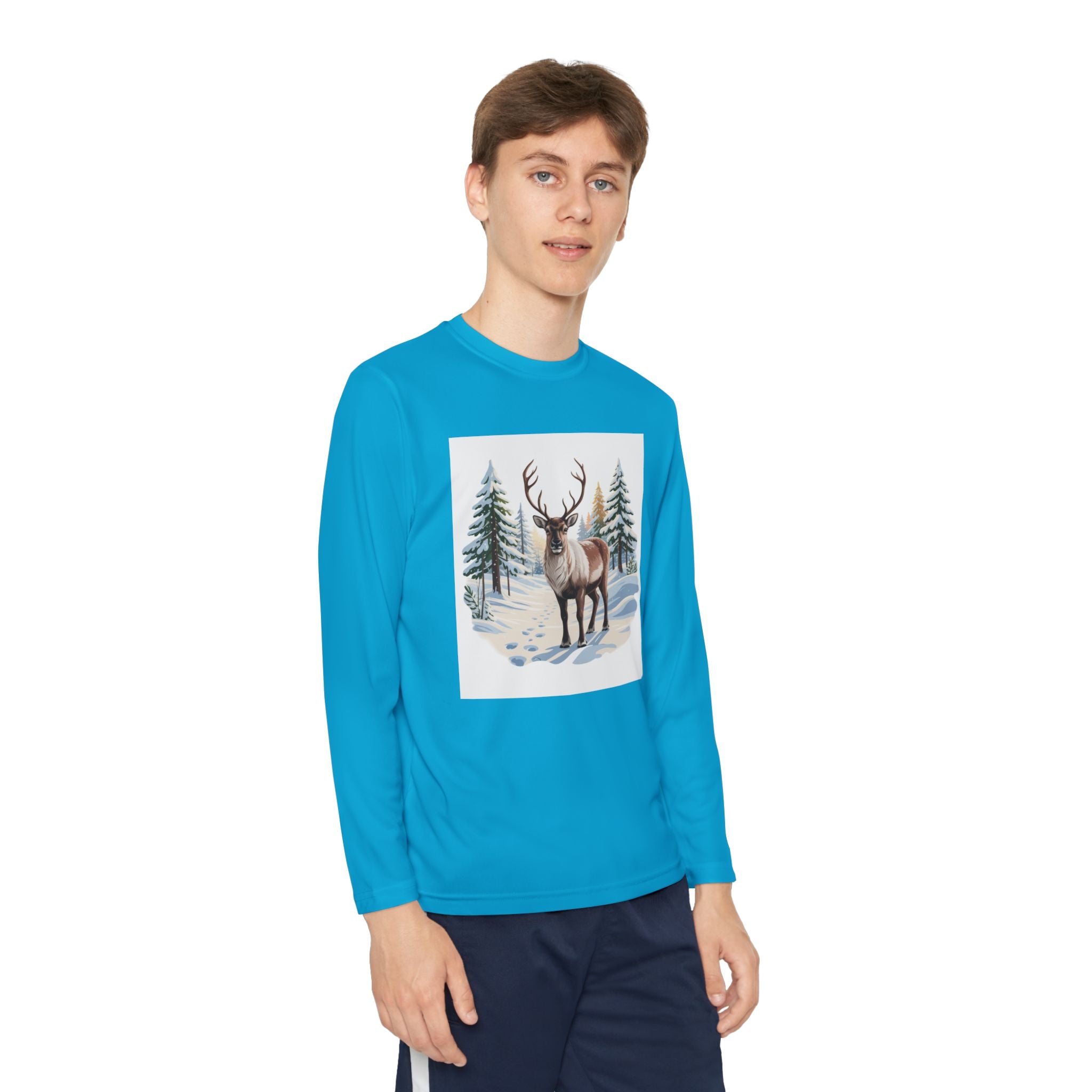 Youth Long Sleeve Tee — Winter Deer Forest Graphic
