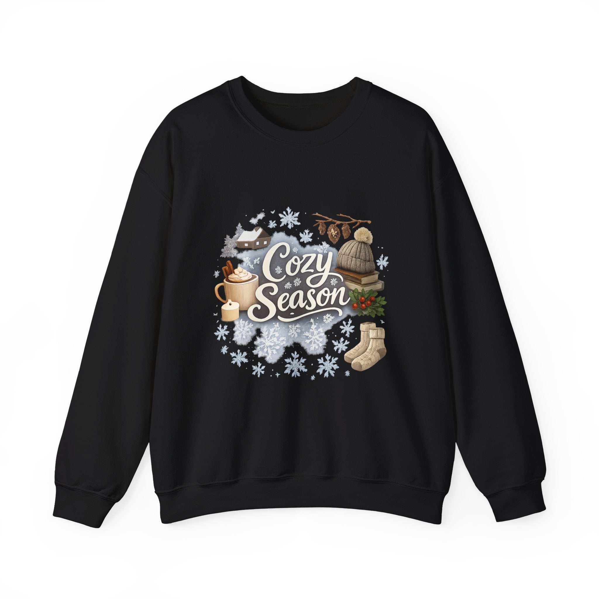 Cozy Season Sweatshirt — Winter Cabin Hot Cocoa & Knit Hat Crewneck