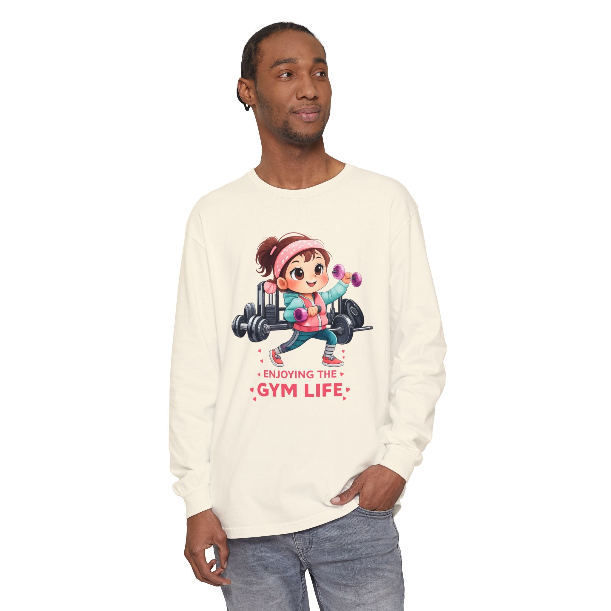 Gym Life Long Sleeve Tee — Cute Girl Weightlifting Fitness Shirt