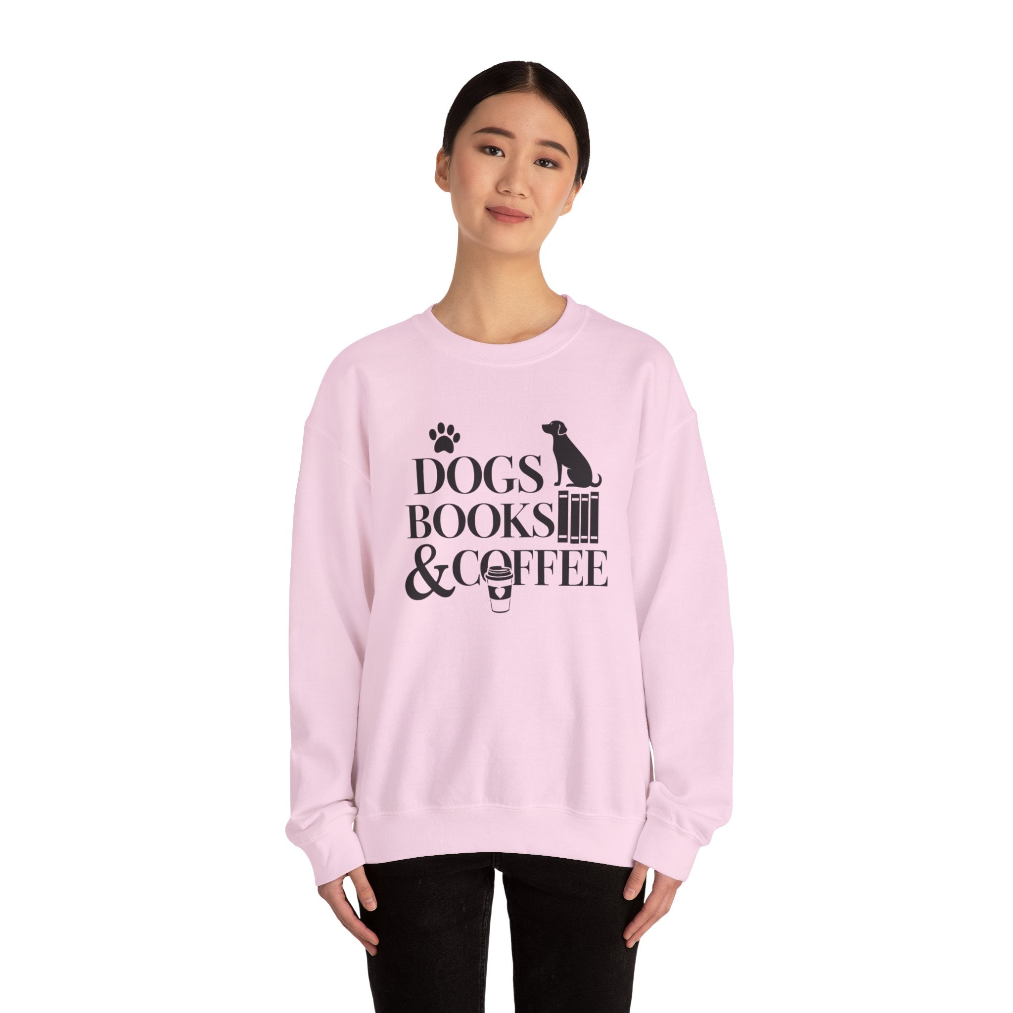 Dogs, Books & Coffee Crewneck Sweatshirt — Cozy Reading & Pet Lover Pullover