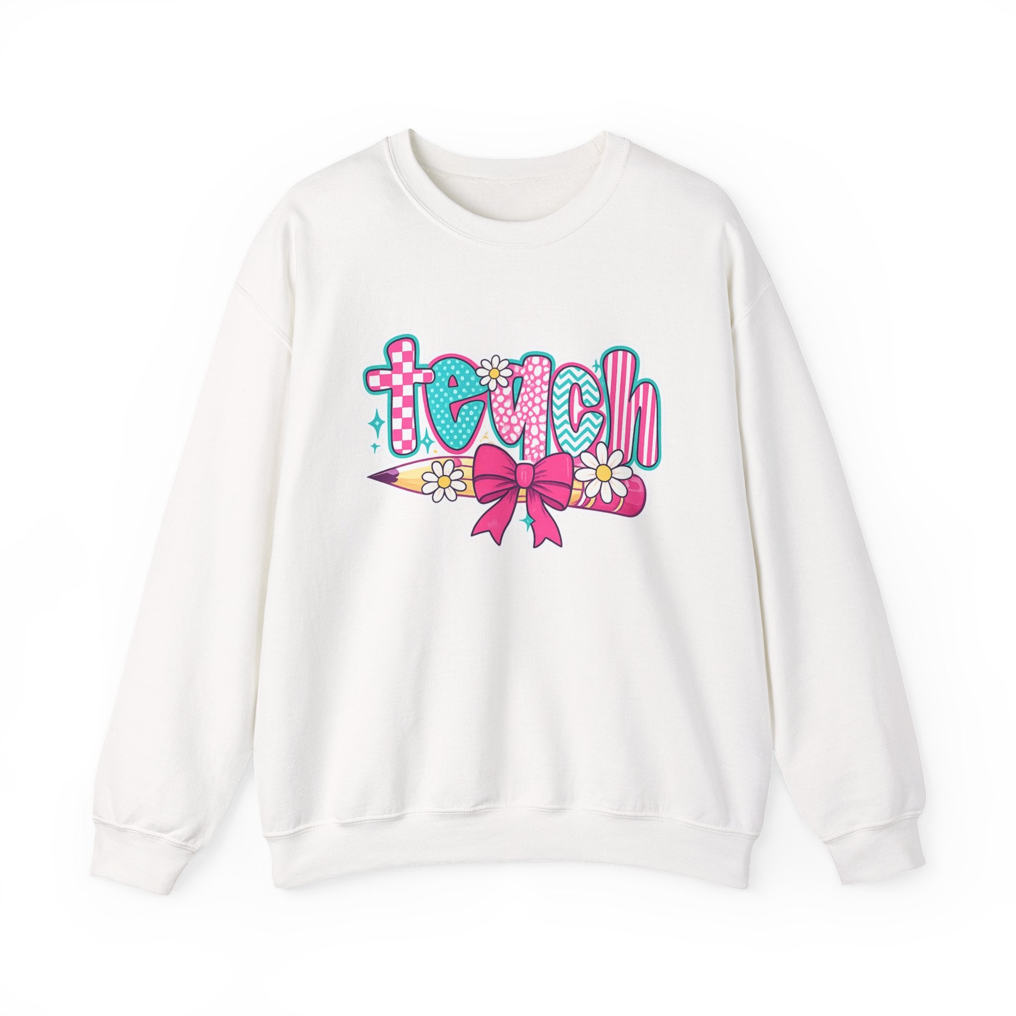 Teacher Pencil Crewneck Sweatshirt — "Teach" Floral School Spirit Pullover