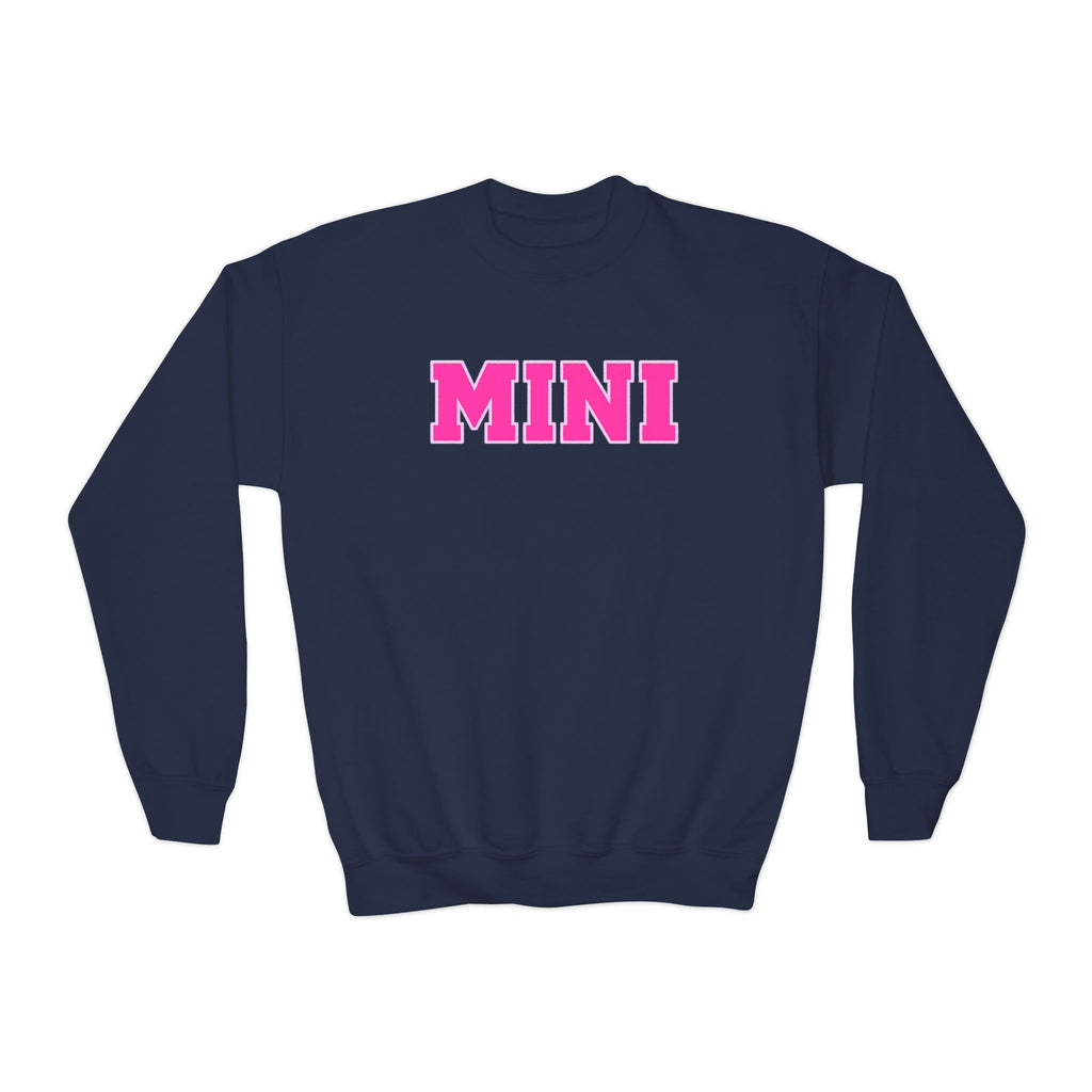 MINI Youth Crewneck Sweatshirt — Pink Chunky Lettering Kids Pullover