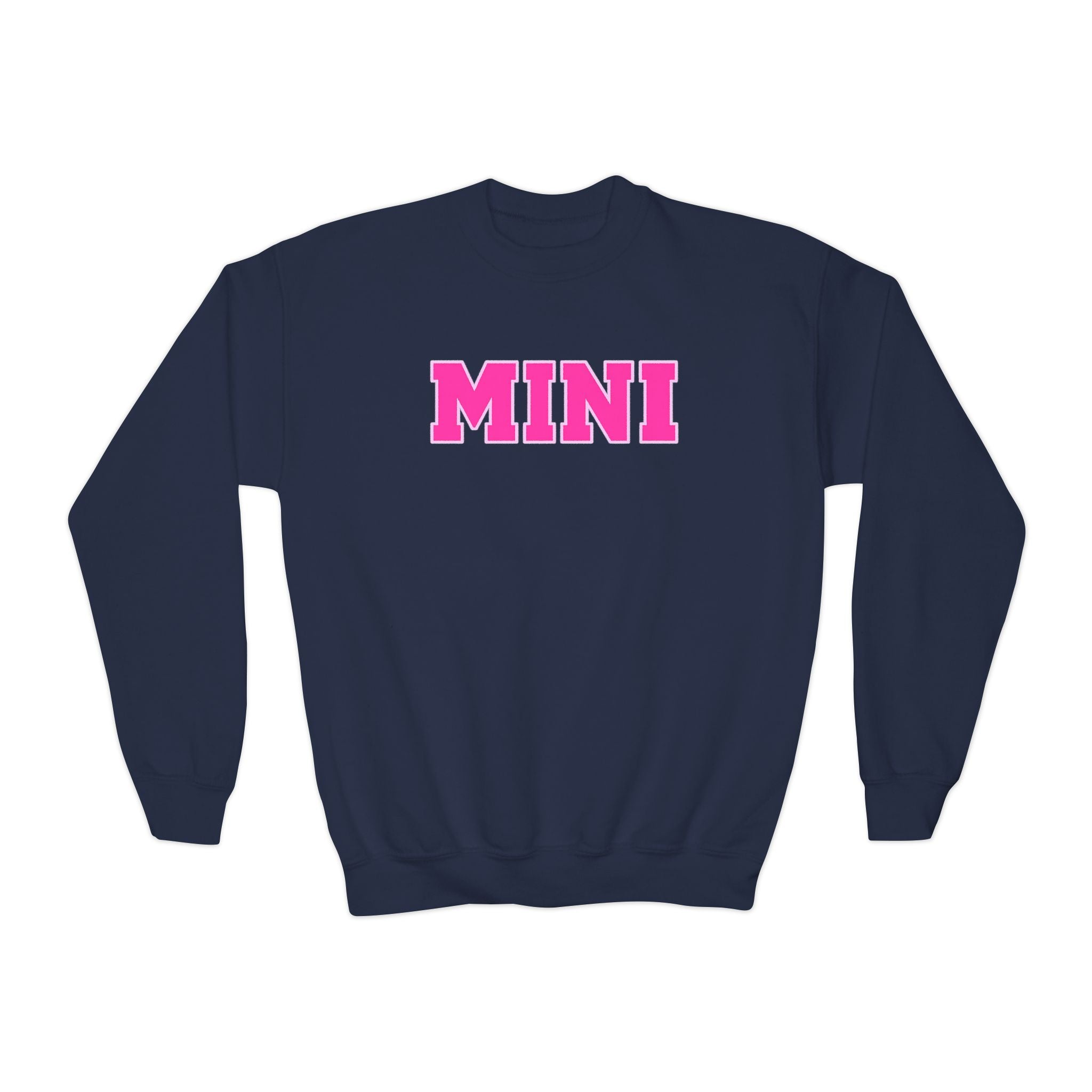 MINI Youth Crewneck Sweatshirt — Pink Chunky Lettering Kids Pullover
