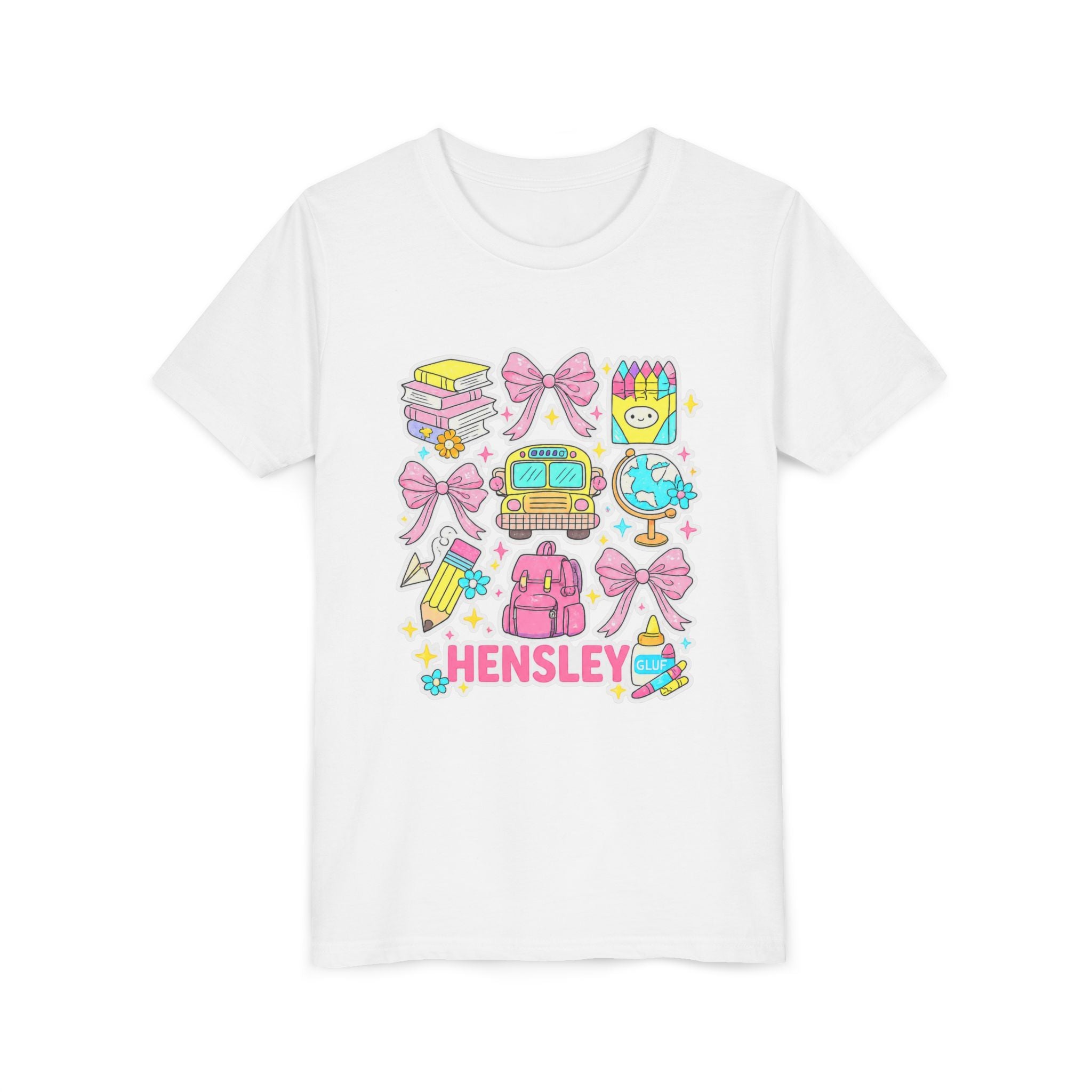 Personalized Kids Back to School Tee – Cute School Icons with Name (Hensley)