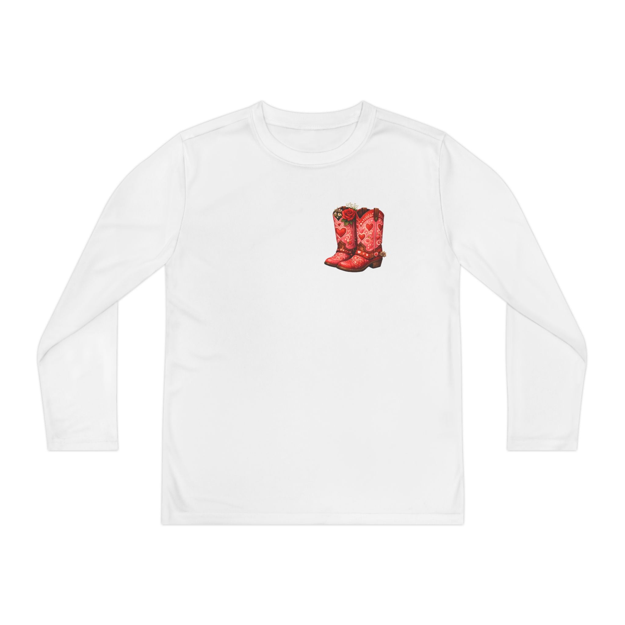 Youth Long Sleeve Tee — “All a Girl Needs is a Right Pair of Boots” Cowboy Boots Graphic
