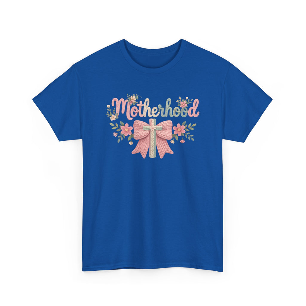 Motherhood Floral Tee — Pink Bow Mom Shirt for Mother's Day
