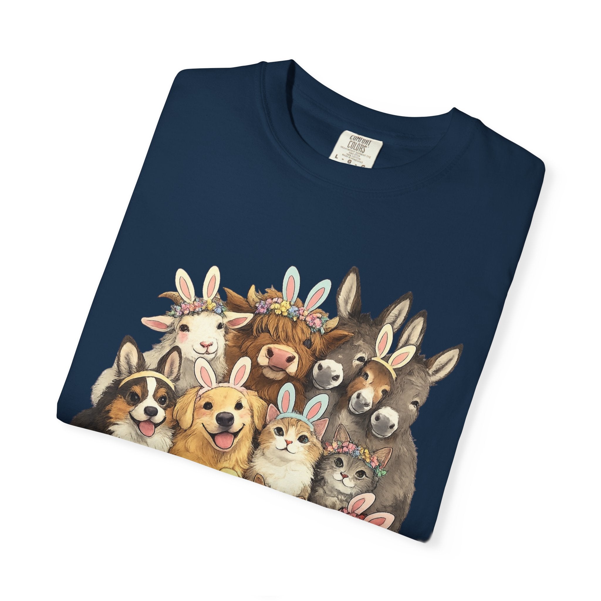 Farm Friends Crew T-Shirt — Cute Bunny, Chick, Donkey & Dog Animal Portrait Tee
