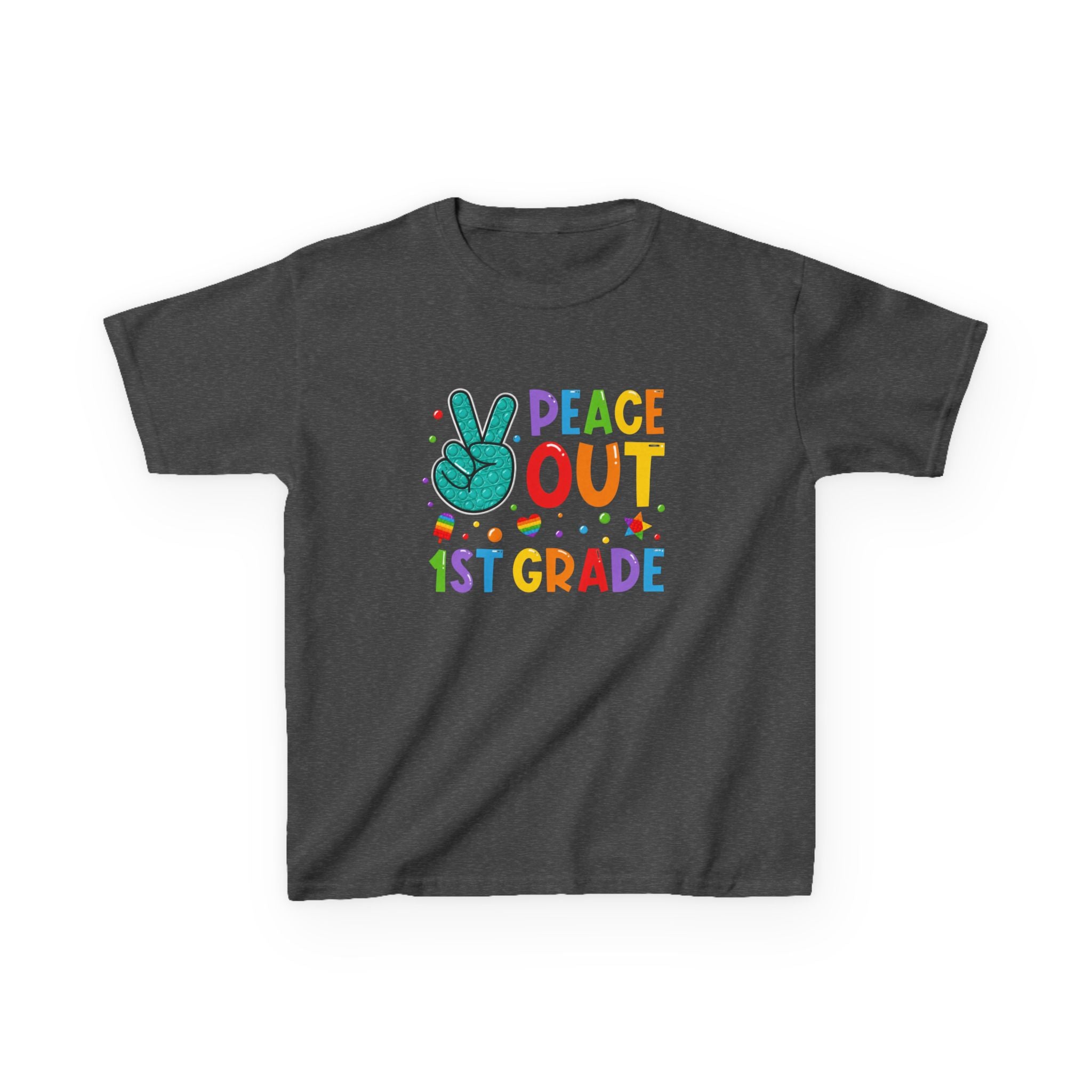 Peace Out 1st Grade Kids T‑Shirt — Colorful End‑of‑School Graduation Tee