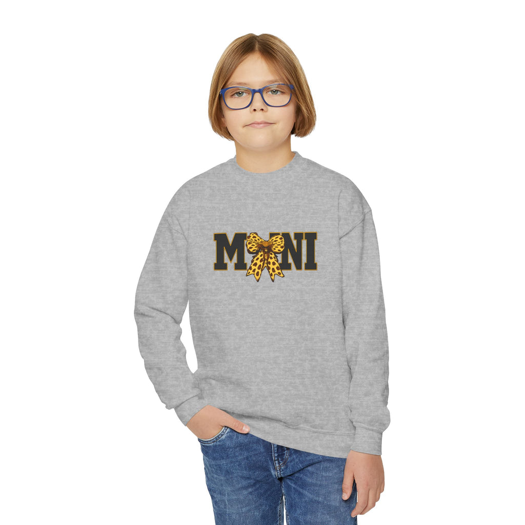 Youth 'Mini' Crewneck Sweatshirt — Leopard Bow Graphic