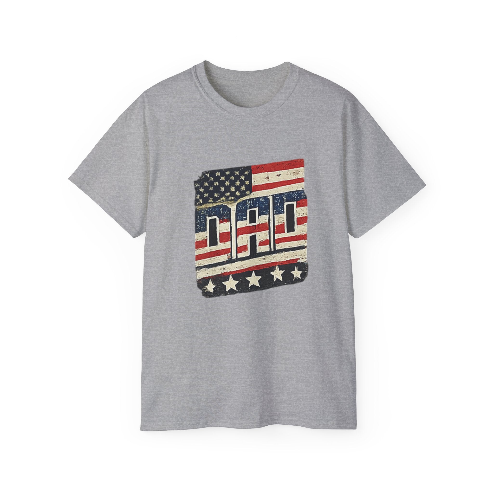 Patriotic Dad T-Shirt – Vintage American Flag 'DAD' Tee for Father’s Day