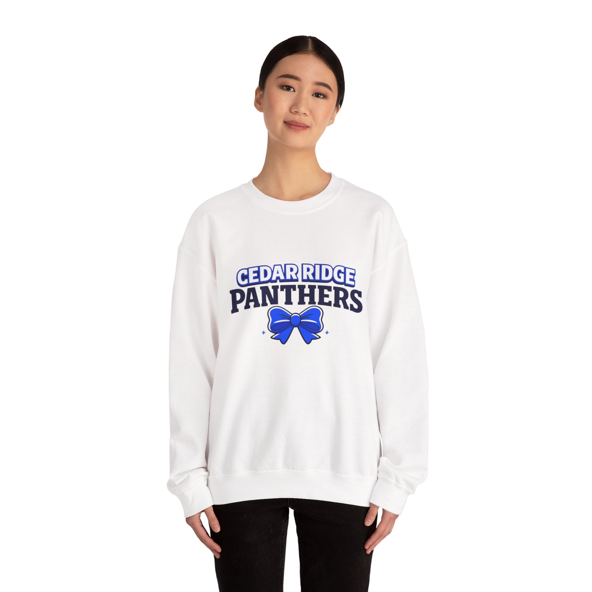 Panthers Crewneck Sweatshirt — Cedar Ridge Panthers Blue Bow School Spirit