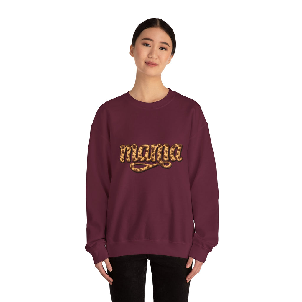 Mama Leopard Script Sweatshirt — Bold Animal Print Mom Crewneck