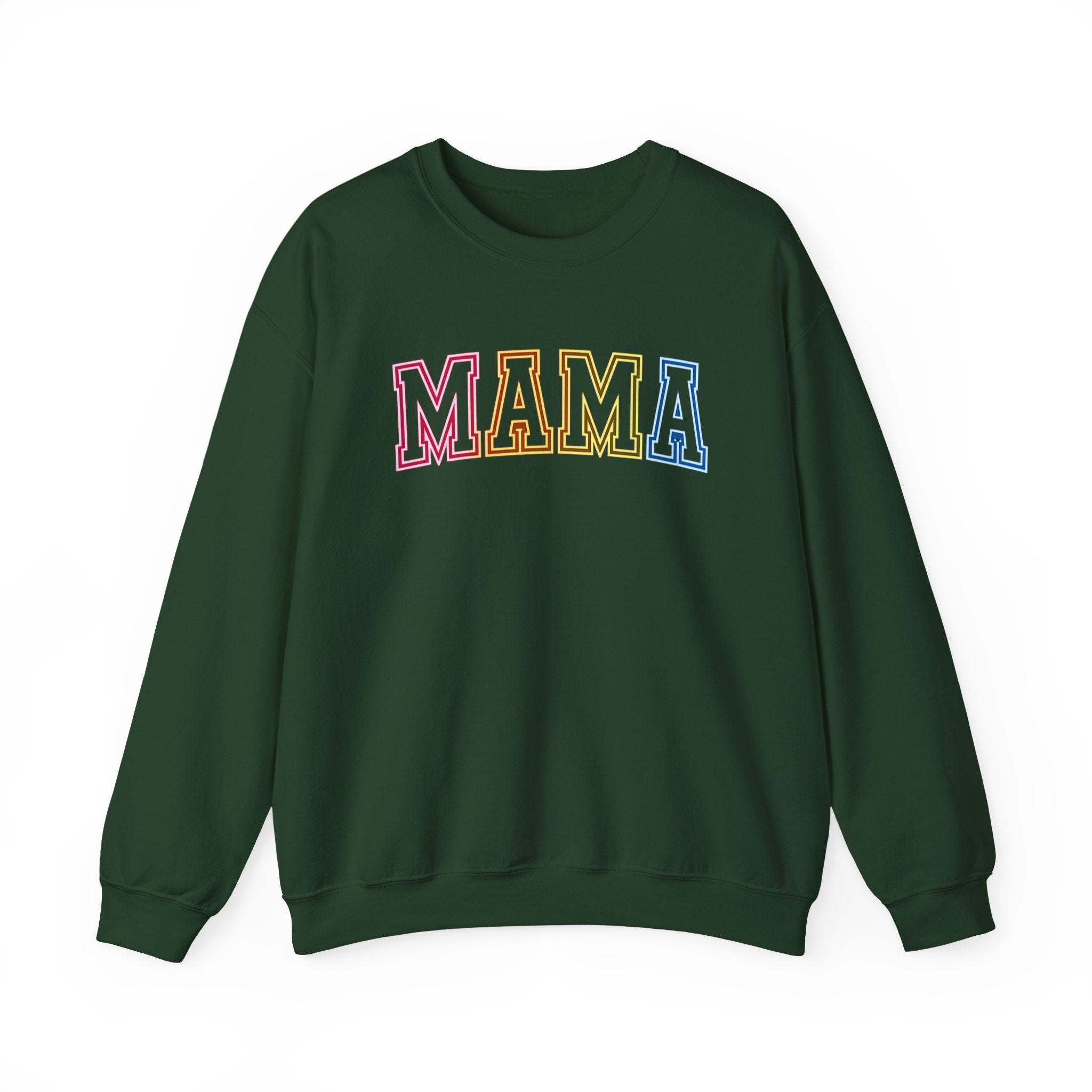 Mama Rainbow Crewneck Sweatshirt — Retro Colorblock "MAMA" Motherhood Pullover