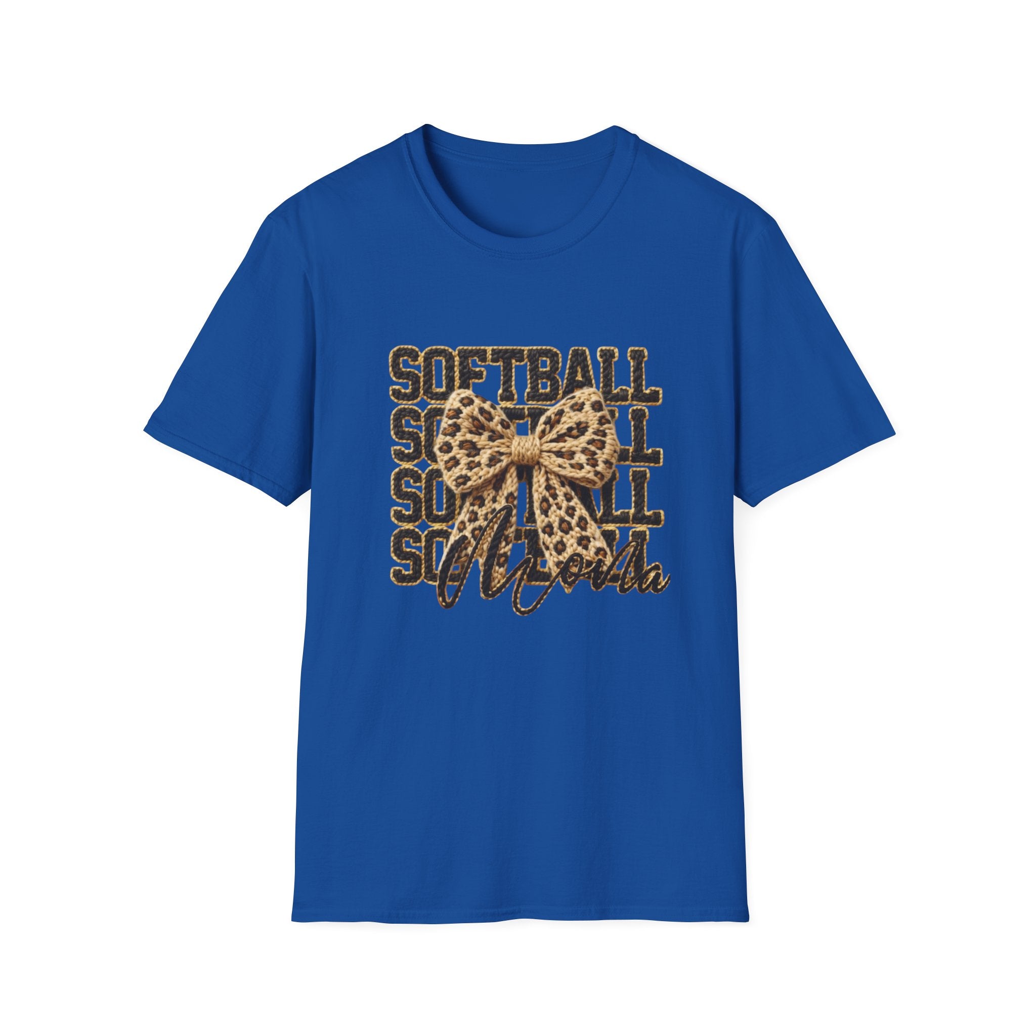 Softball Mom Leopard Bow T-Shirt – 'Softball Squad' Graphic Tee