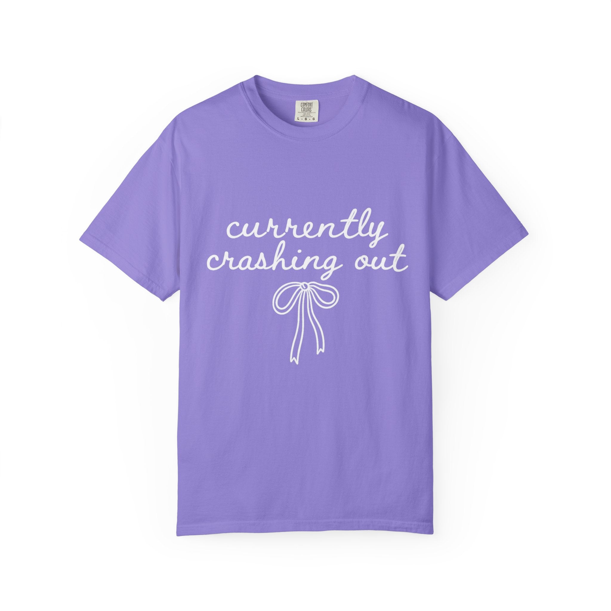 White Garment-Dyed T-Shirt — Minimal Ribbon Graphic Tee