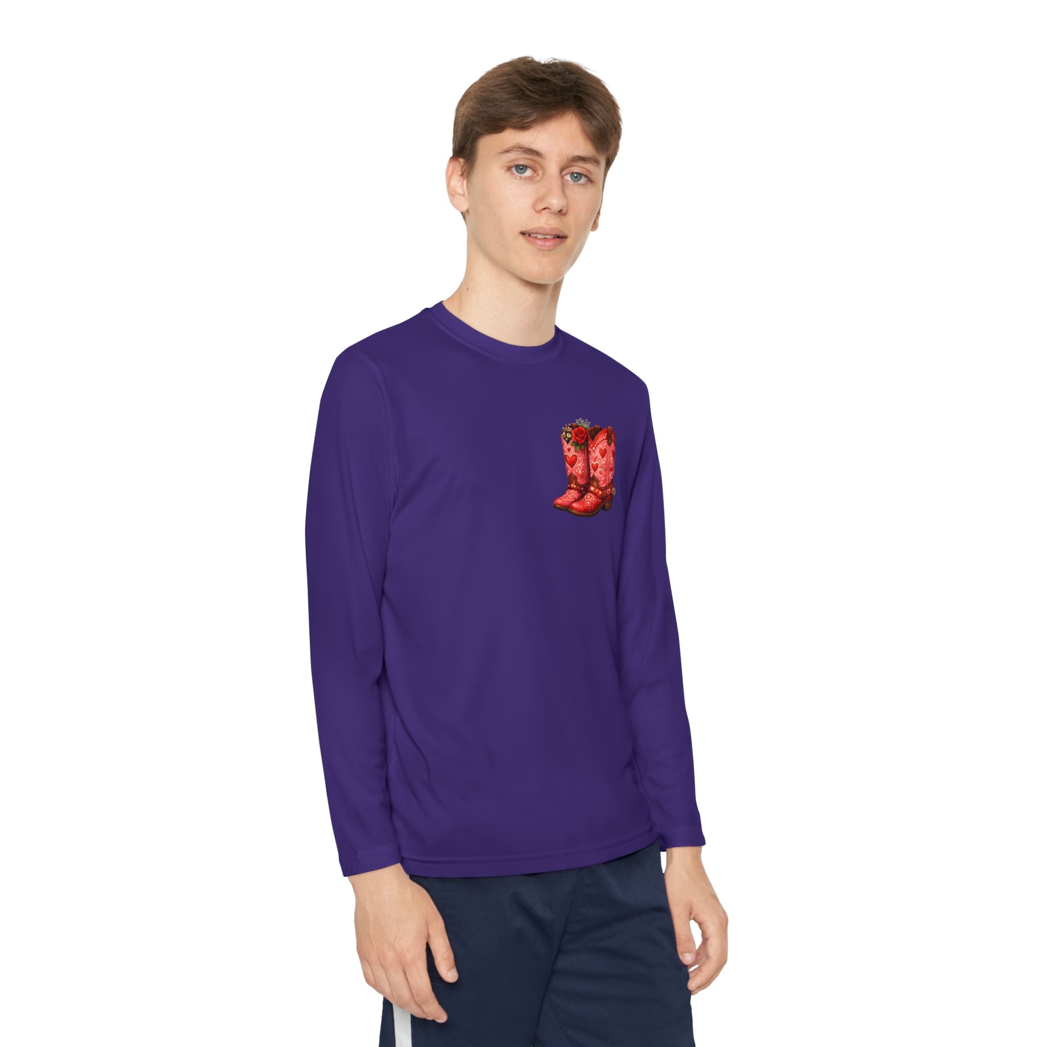 Youth Long Sleeve Tee — “All a Girl Needs is a Right Pair of Boots” Cowboy Boots Graphic