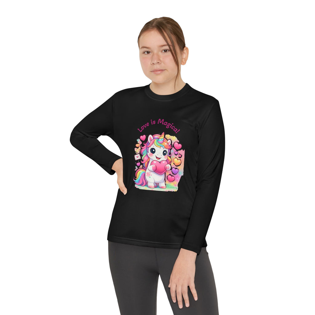 Youth Long Sleeve Tee — "Love Is Magical" Cute Rainbow Unicorn Shirt