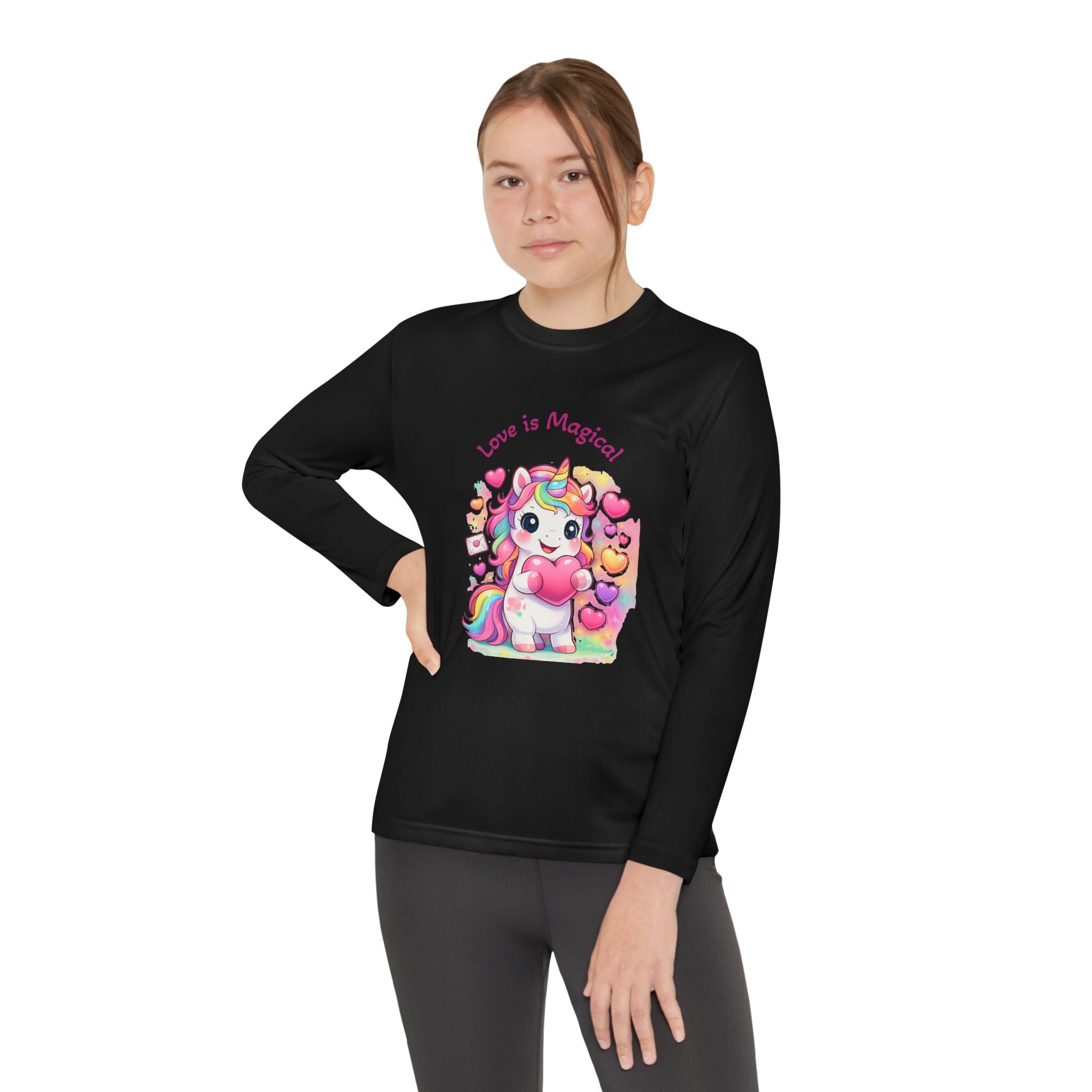 Youth Long Sleeve Tee — "Love Is Magical" Cute Rainbow Unicorn Shirt