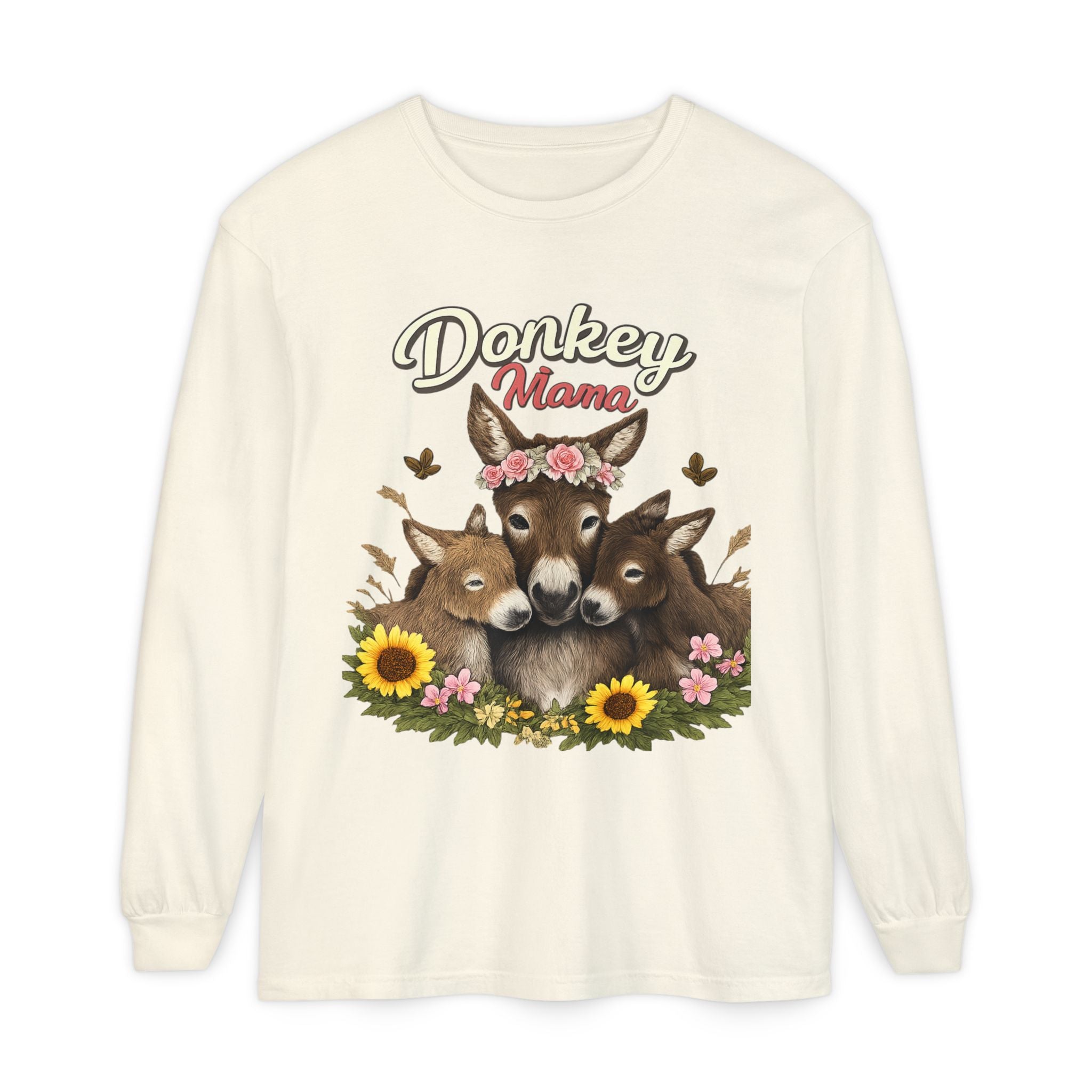 Donkey Mama Long Sleeve Tee — Floral Donkey Mom Shirt for Animal Lovers
