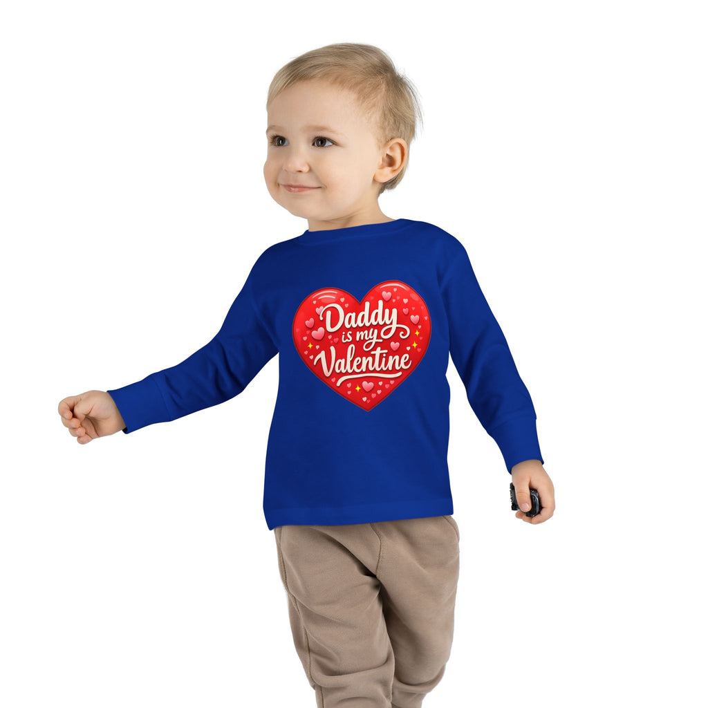 Toddler Long Sleeve Tee - "Daddy Is My Valentine" Heart Graphic Valentine's Day Shirt