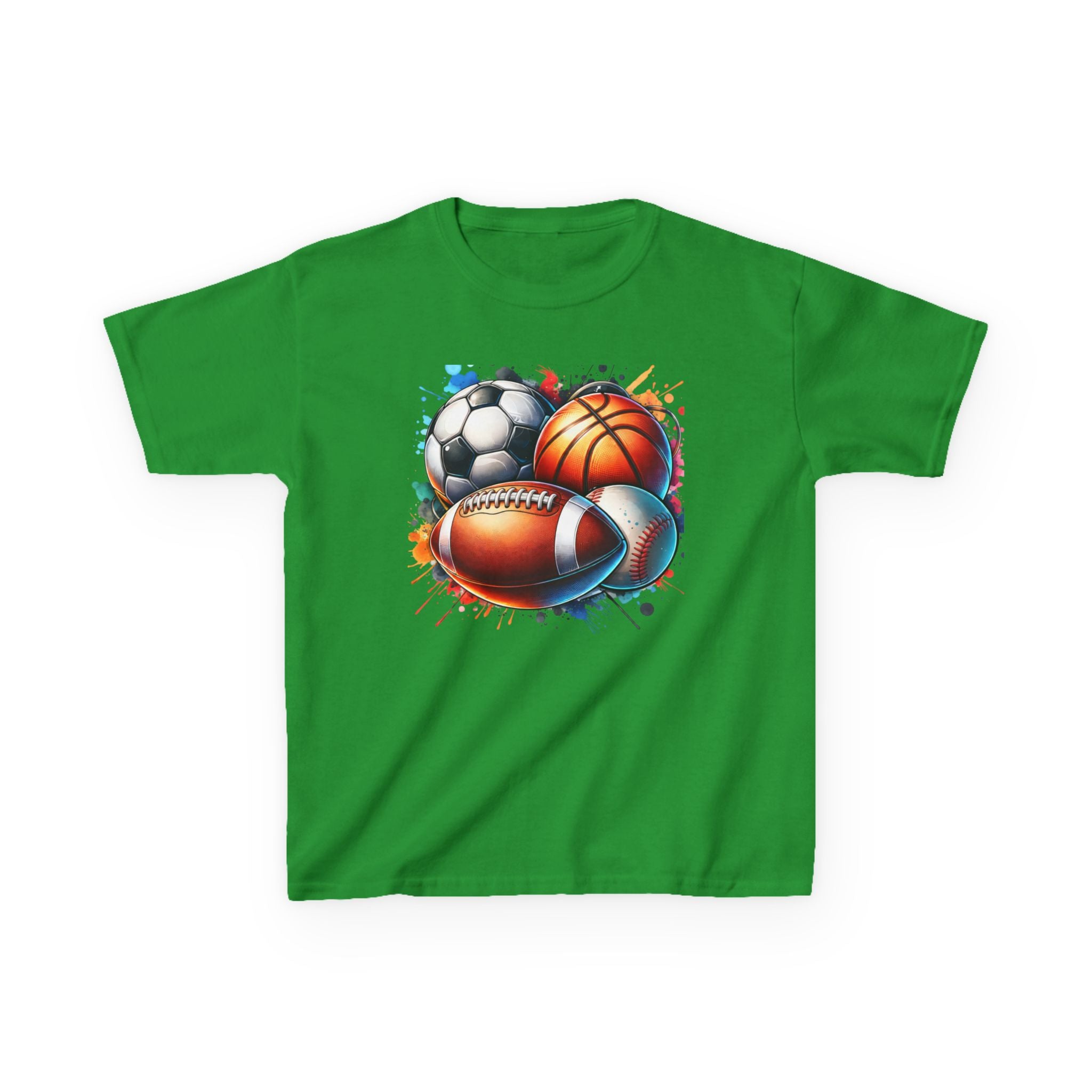 Kids Multi-Sport Splash T-Shirt — Soccer, Basketball & Football Graphic