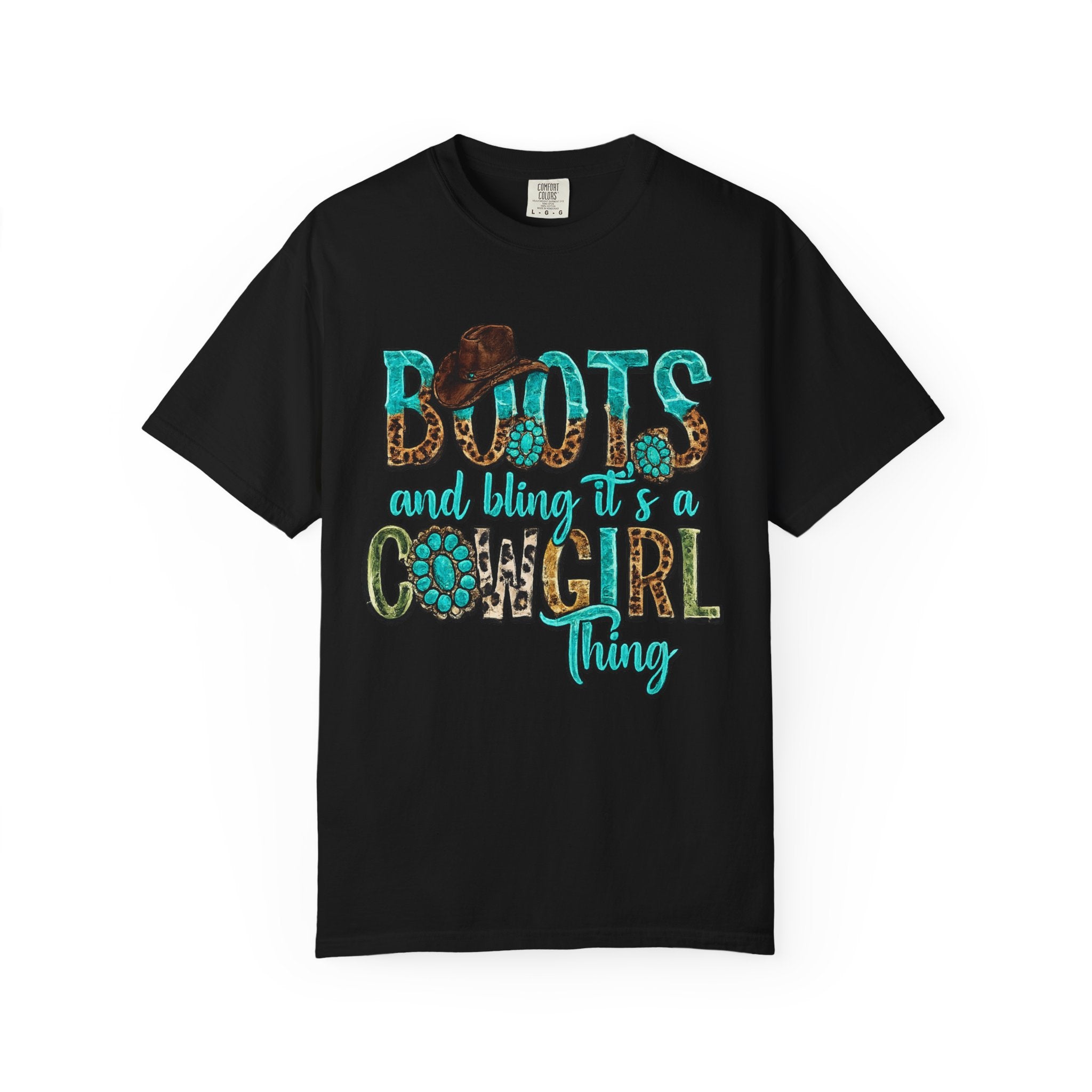 Cowgirl Boots Graphic T-Shirt — "Boots and Bling It's a Cowgirl Thing"