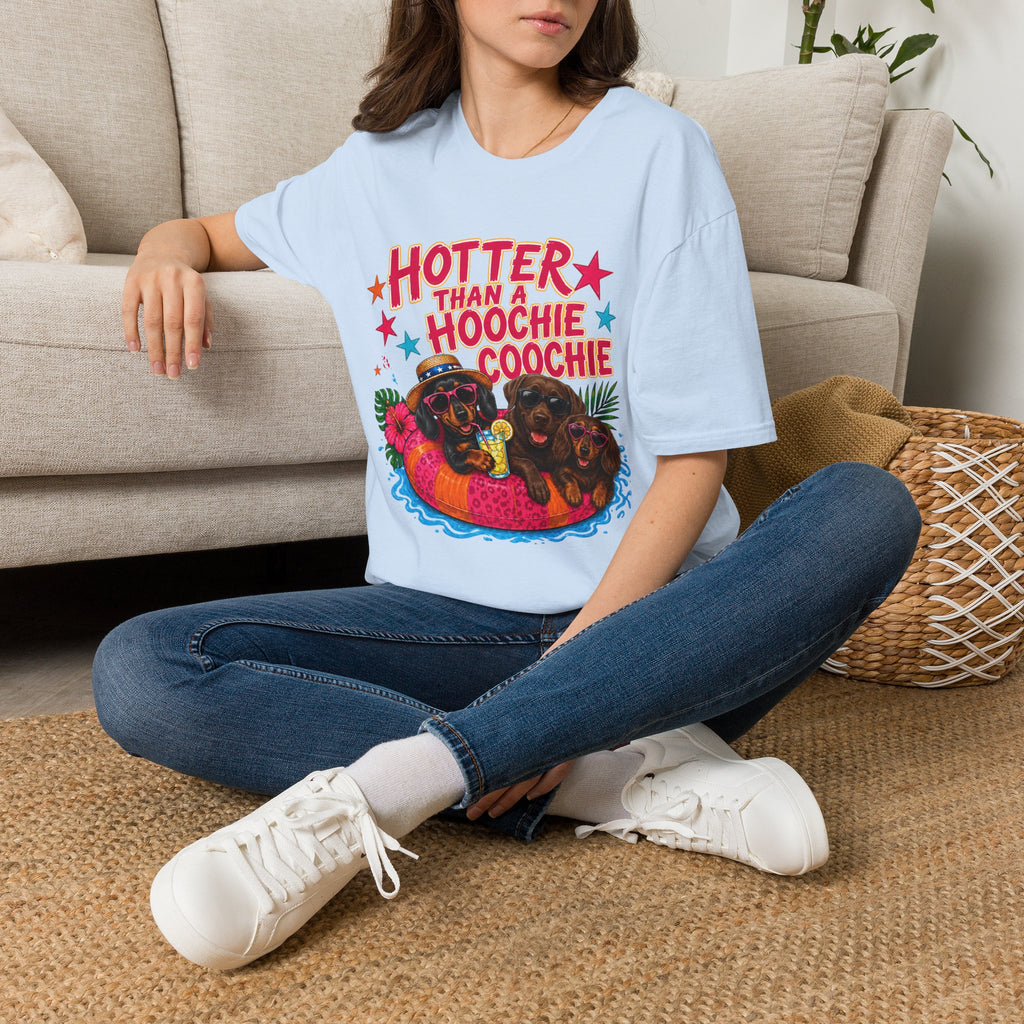Hotter Than a Hoochie Coochie T-Shirt — Funny Summer Graphic Tee with Dogs