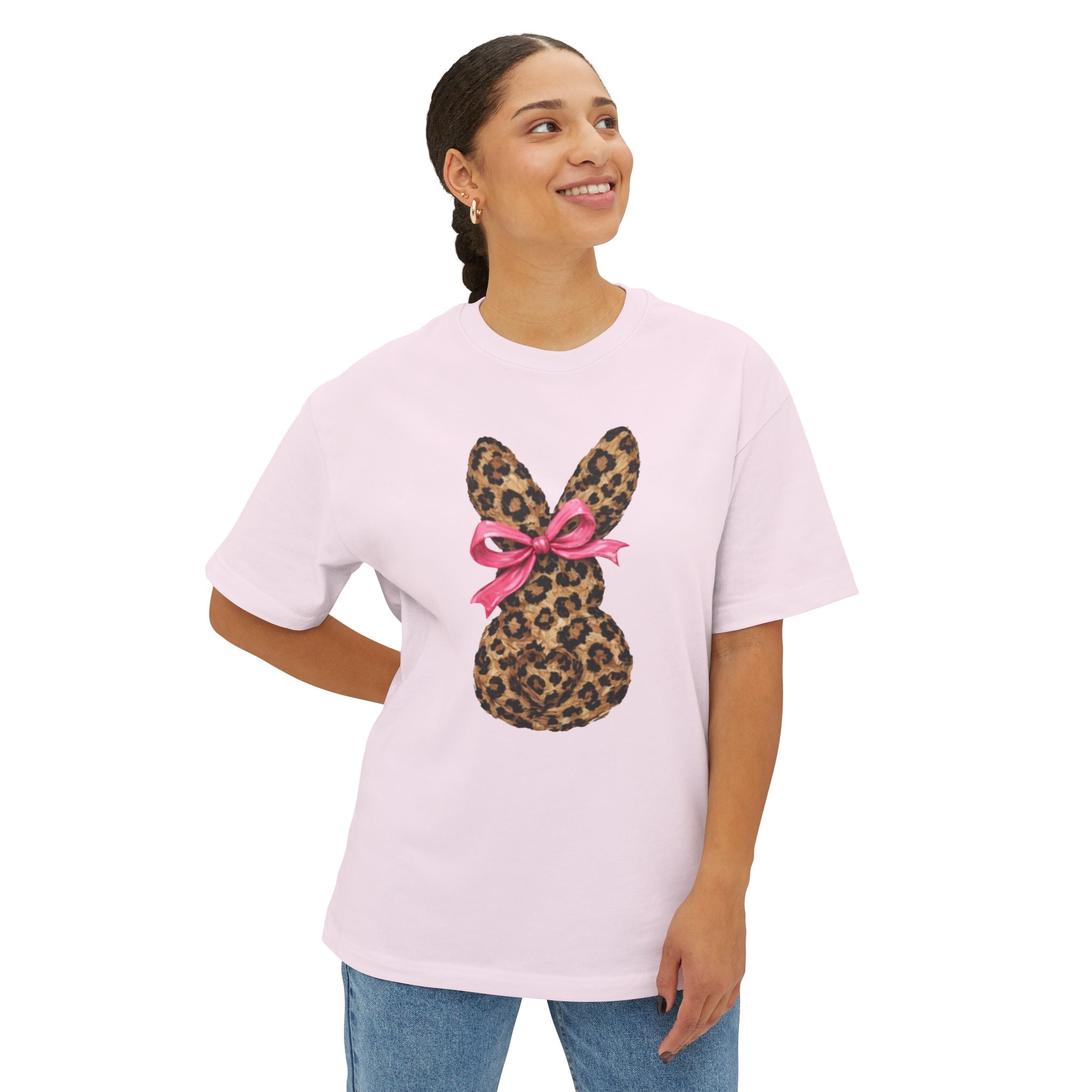 Leopard Bunny Tee with Pink Bow — Easter Graphic Shirt