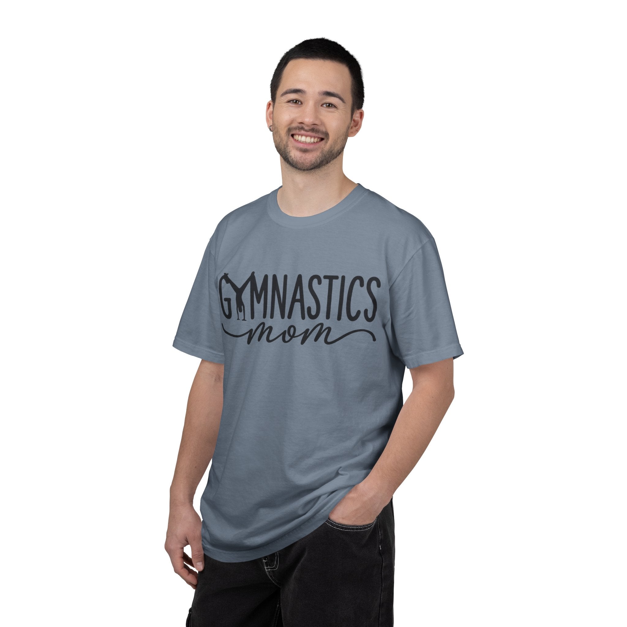 Gymnastics Mom T-Shirt — Casual White Crew Tee with Script Logo