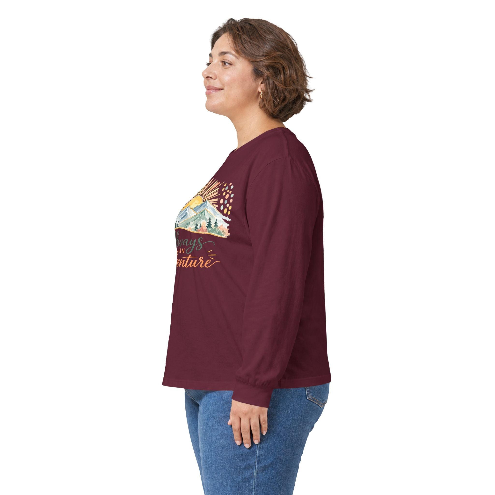 Always Adventure Long Sleeve Tee — Mountain Sunrise Outdoor Graphic Shirt