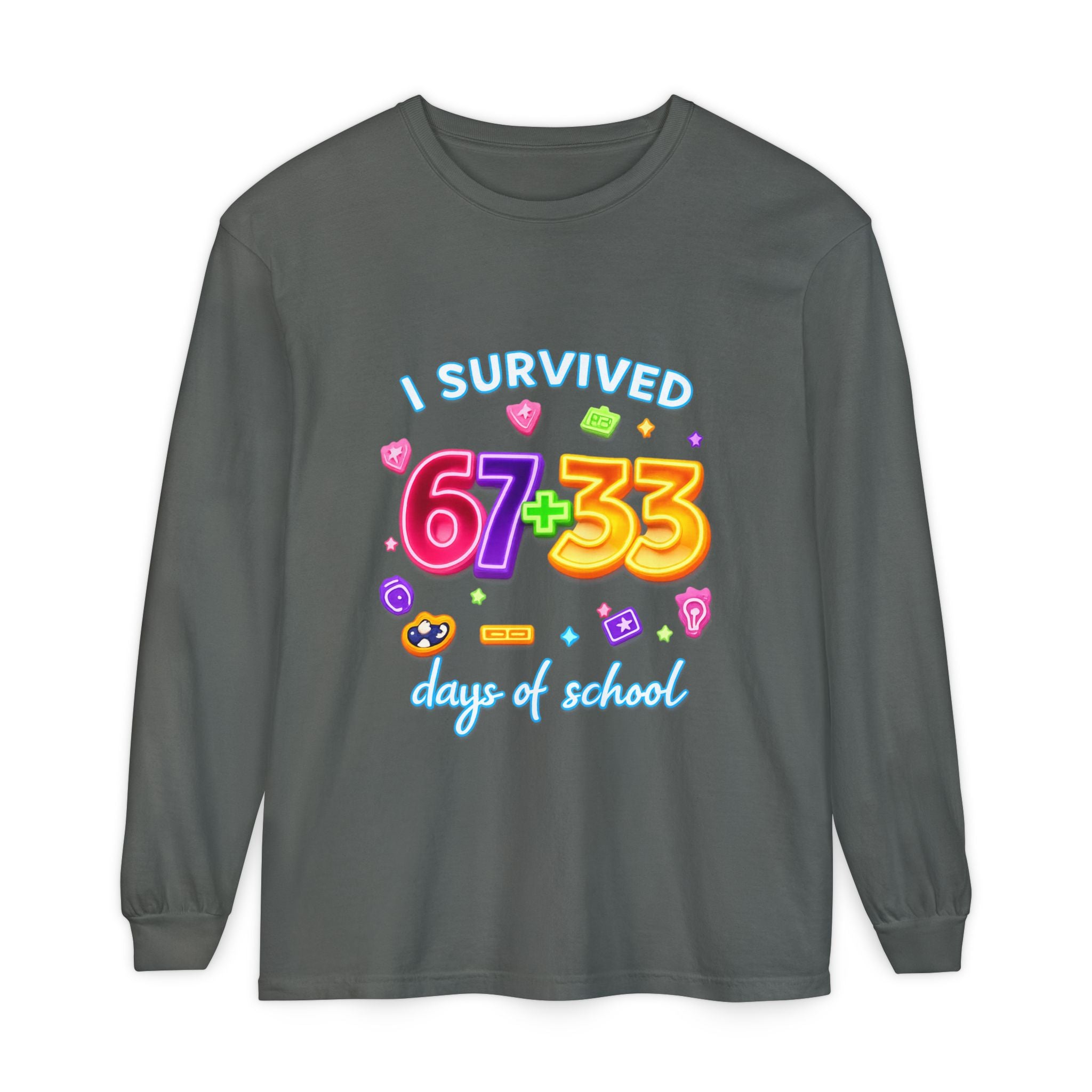 Long Sleeve T‑Shirt "I Survived 67+33 Days of School" — Cute Colorful End‑of‑School Celebration Tee