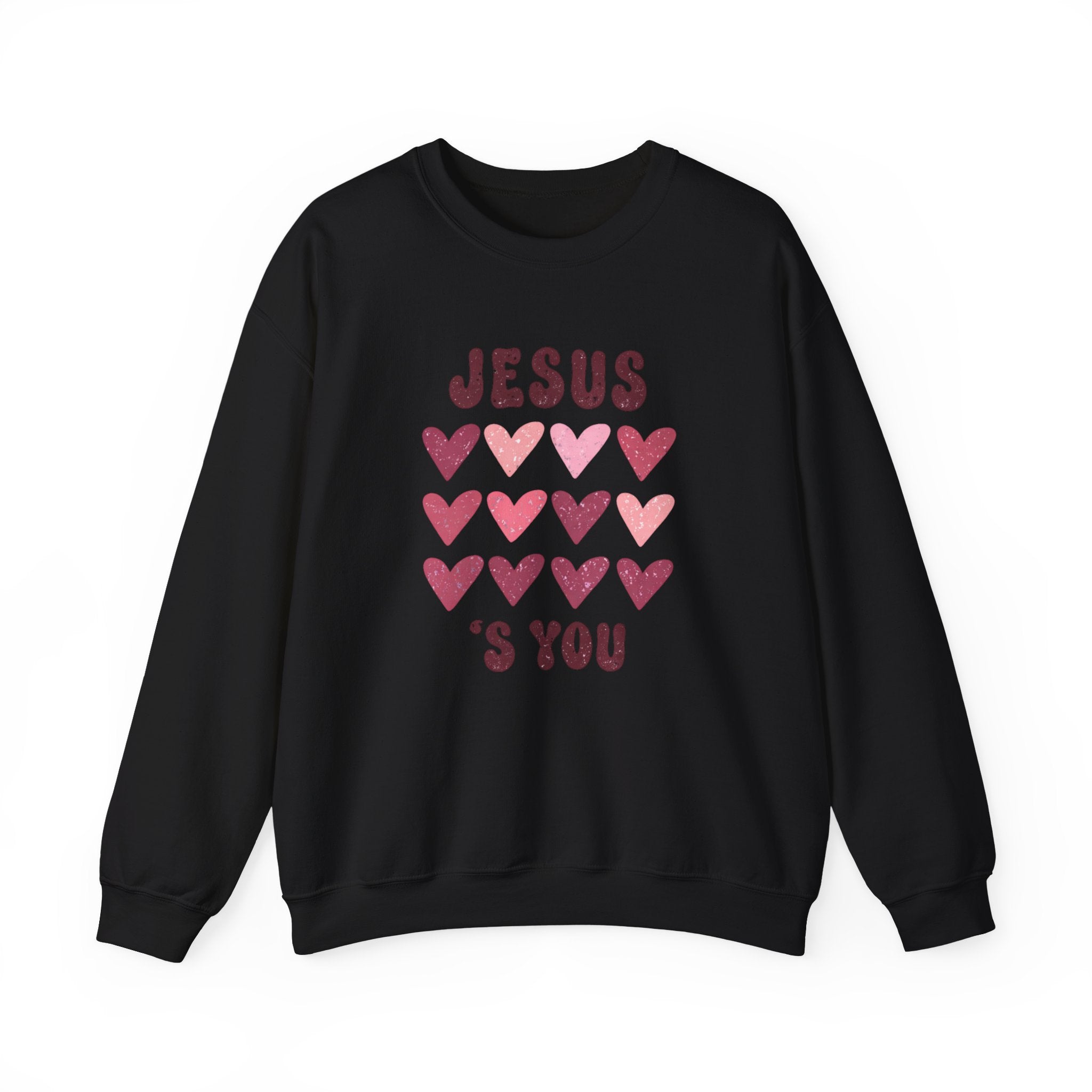 Crewneck Sweatshirt — "Jesus Loves You" Pink Heart Graphic