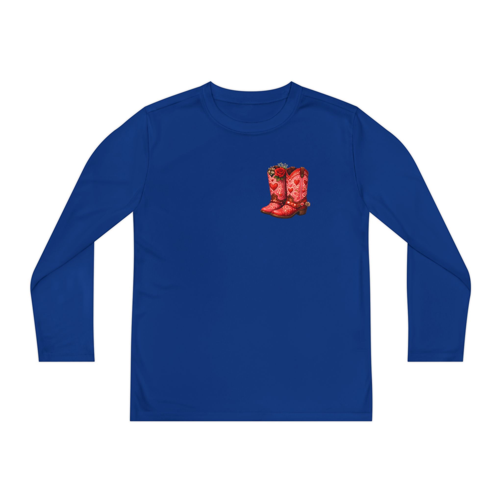 Youth Long Sleeve Tee — “All a Girl Needs is a Right Pair of Boots” Cowboy Boots Graphic