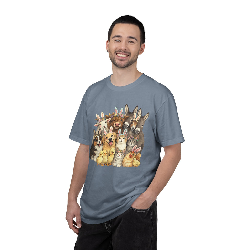 Farm Friends Crew T-Shirt — Cute Bunny, Chick, Donkey & Dog Animal Portrait Tee
