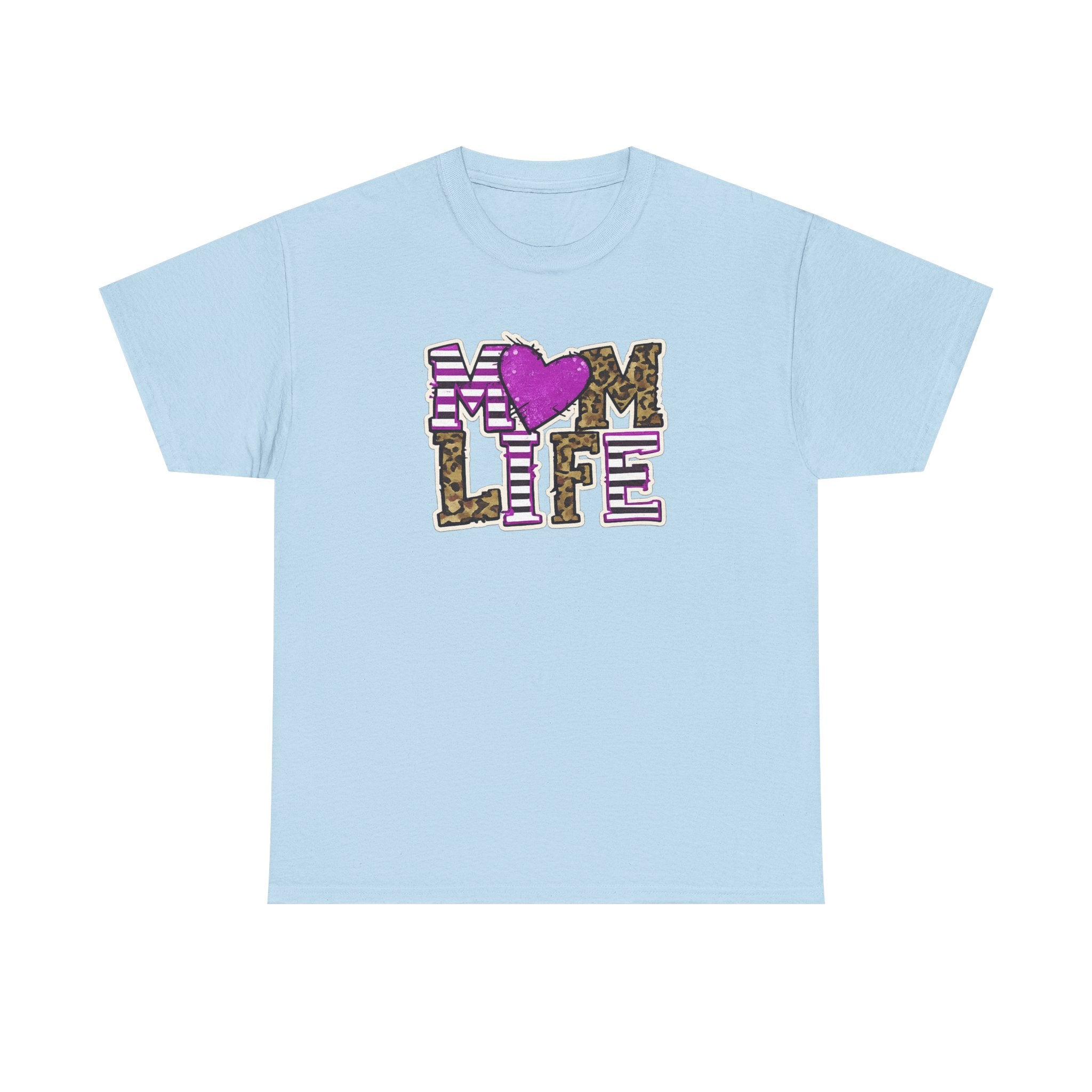 Mom Life T-Shirt — Leopard & Pink Heart Graphic Tee for Moms (Mother's Day Gift)
