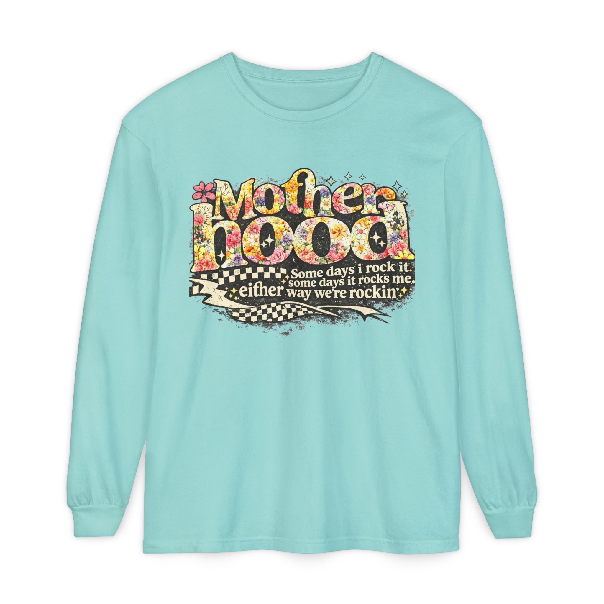 Motherhood Graphic Long Sleeve Tee — "Mother Doodle: Some days I rock it"