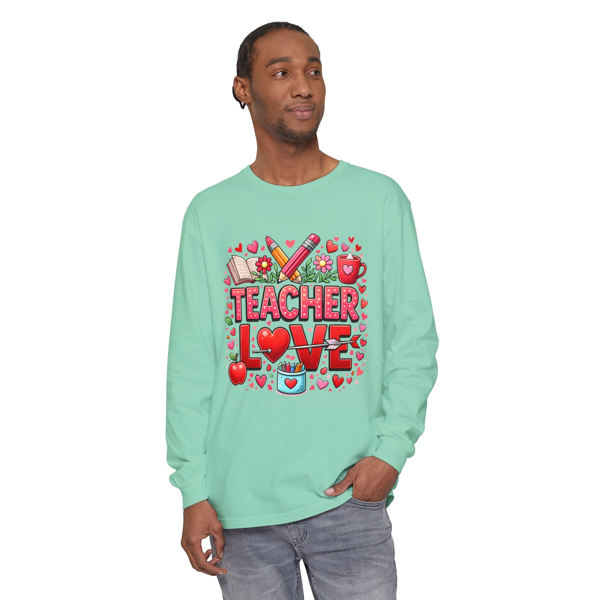 Teacher Love Long Sleeve Tee — Cute Valentine’s Day Gift for Teachers