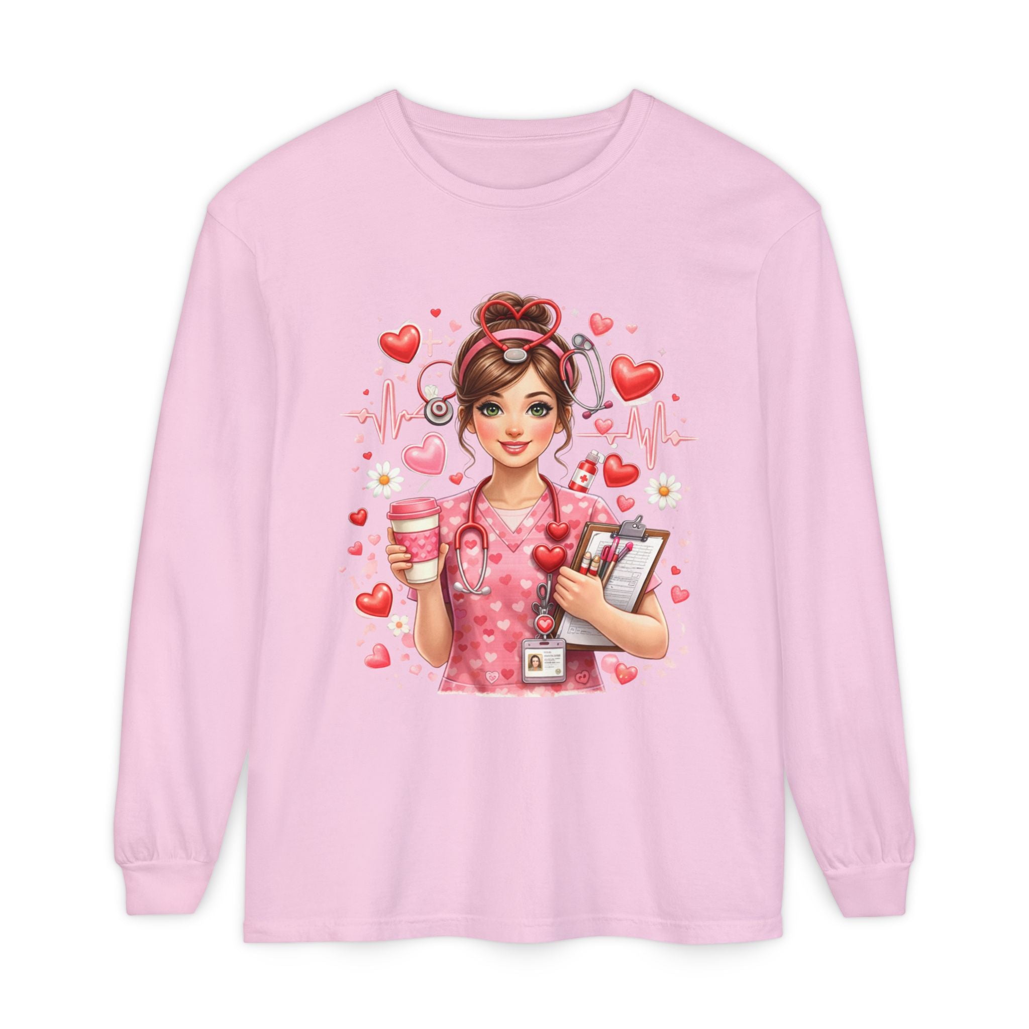 Nurse Love Long Sleeve T-Shirt — Cute Heartbeat Healthcare Graphic