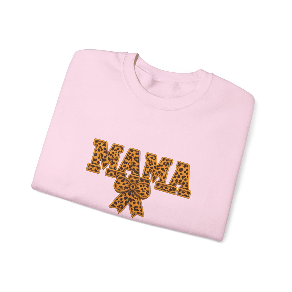Mama Leopard Print Crewneck Sweatshirt — Floral Bow "MAMA" Graphic