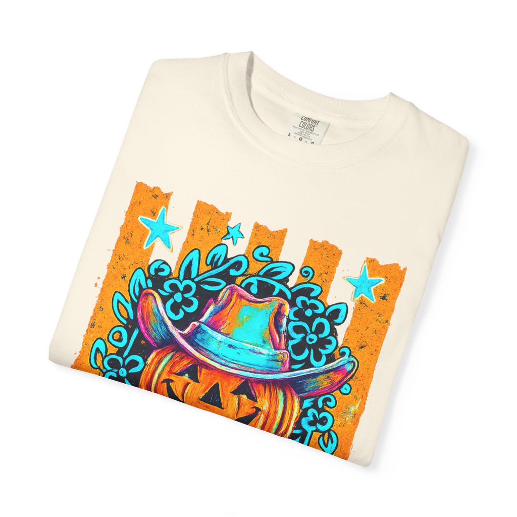 Halloween Pumpkin Cowboy T-Shirt — Neon Country Jack-O'-Lantern Graphic Tee