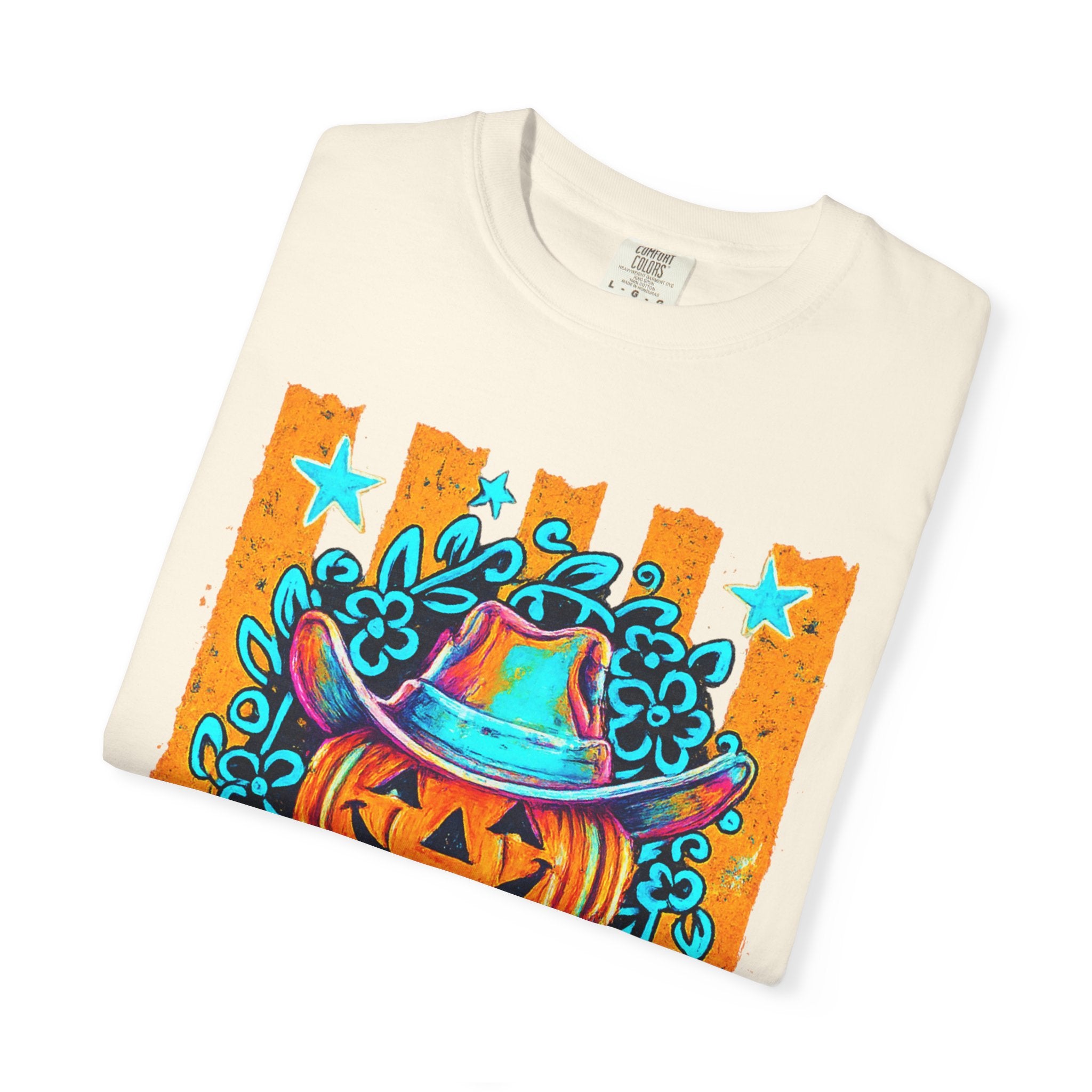 Halloween Pumpkin Cowboy T-Shirt — Neon Country Jack-O'-Lantern Graphic Tee